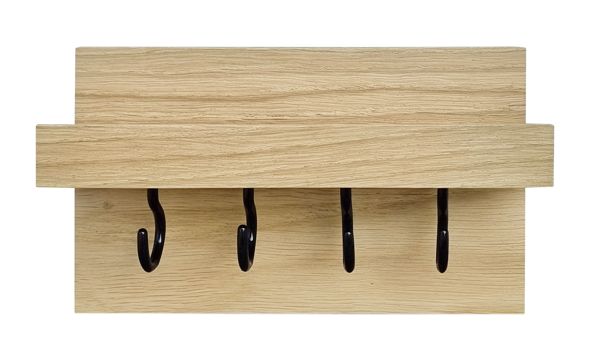 holz, hakenleisten, wandhaken, holzstruktur, holzfarbe, Schmalere Holzablage mit 4 Haken