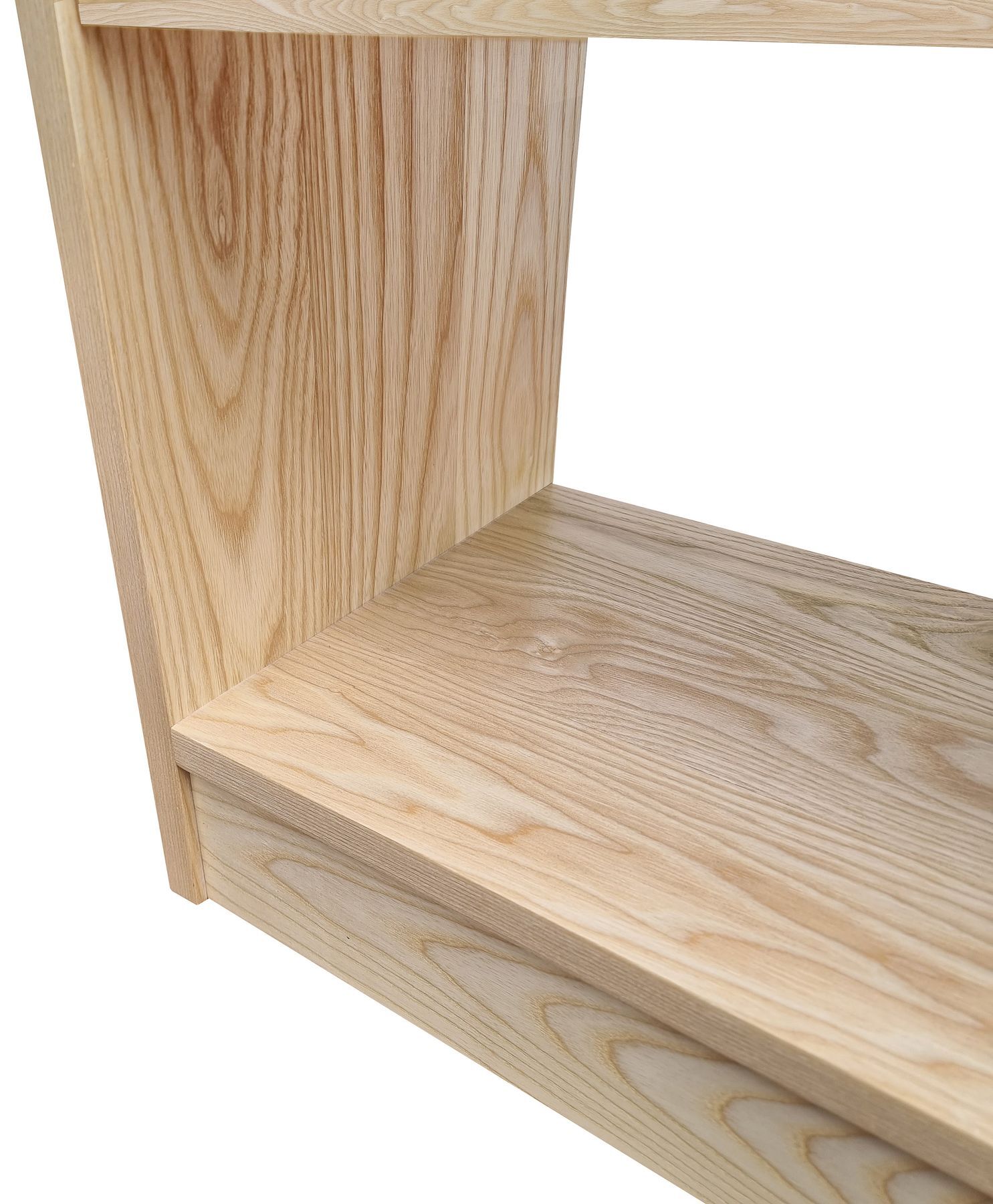 Holzregal, Holzregal Ecke, Massivholz, Holzplatte, Holzstruktur, Nachttisch im Detail