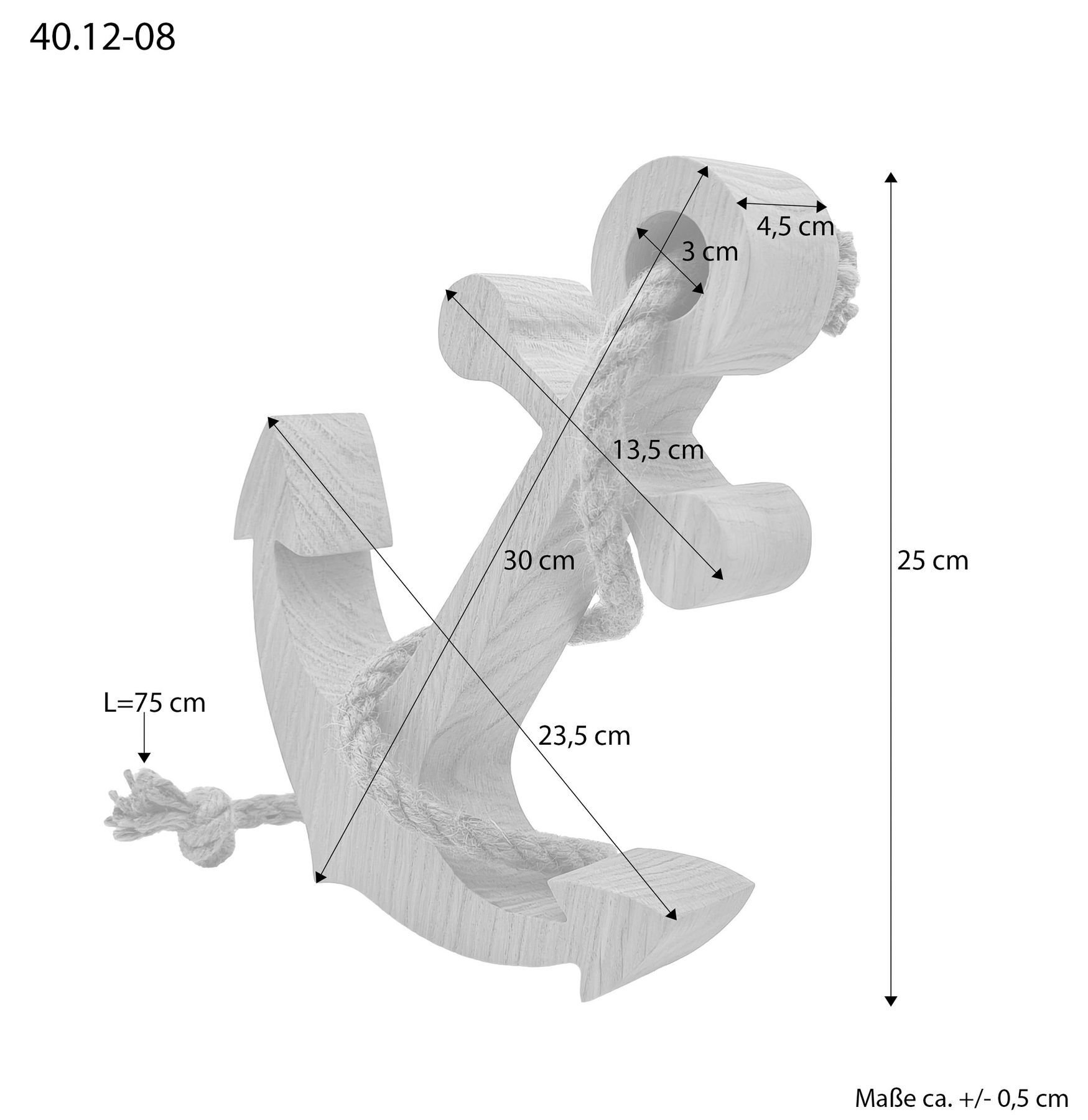 anker, holz, knoten, seil, dekoration, Maße des Ankers aus Eiche
