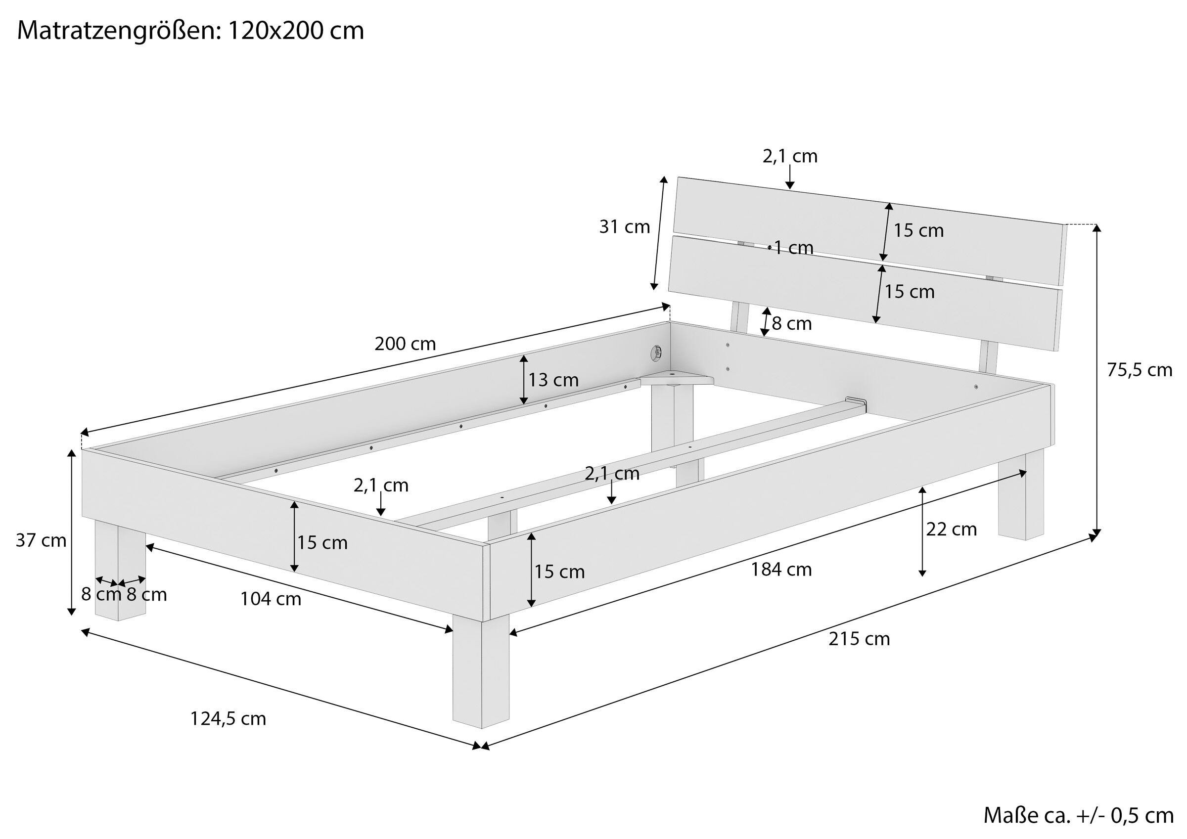 bettrahmen, holzbettrahmen, bettgestell, massivesbett, normale grösse, Maße des Einzelbettes 120x200