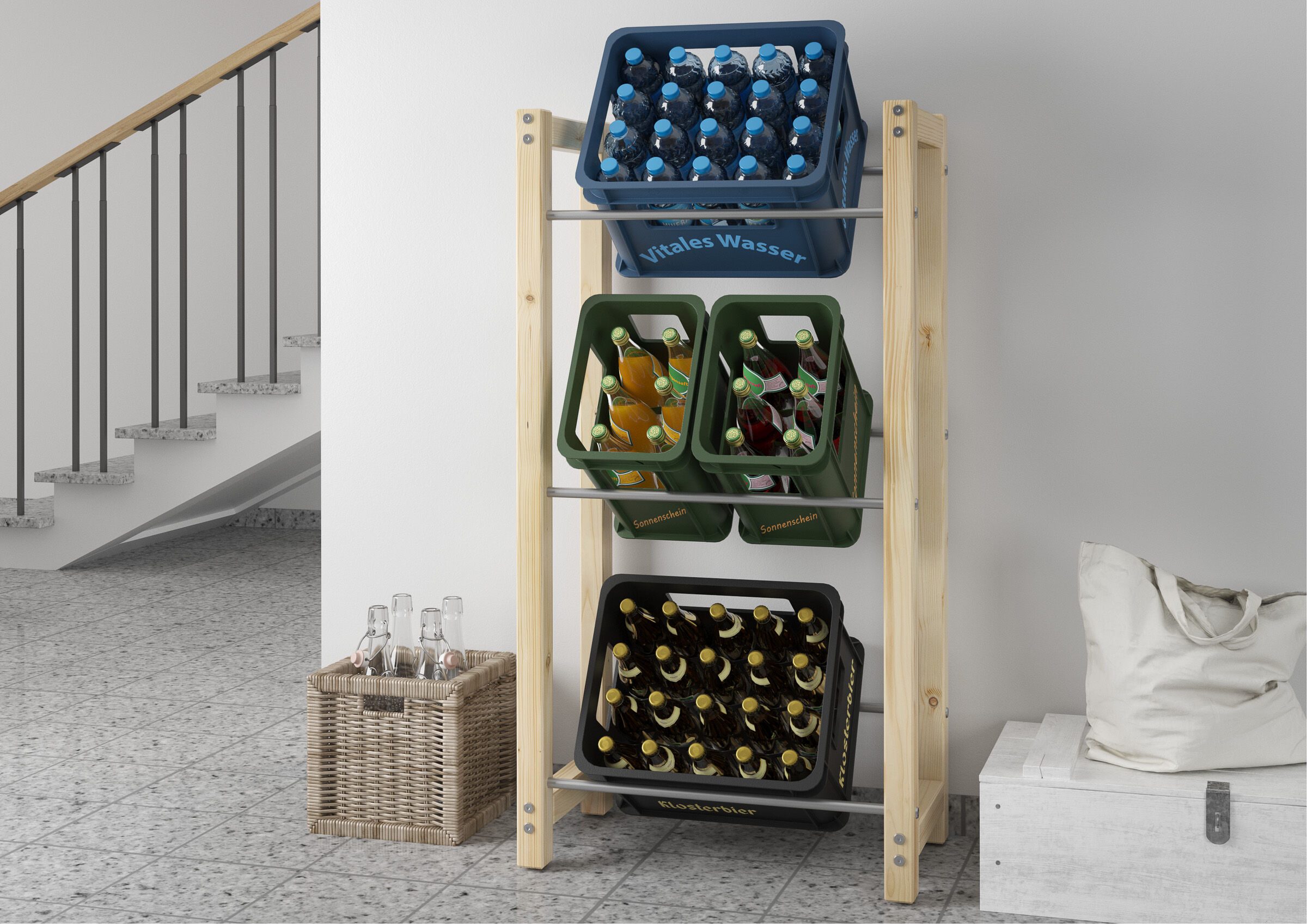 Kastenregal, Flaschenregal, Holzständer, Getränkekisten, Bierflaschen, Holzregal für Getränkekisten
