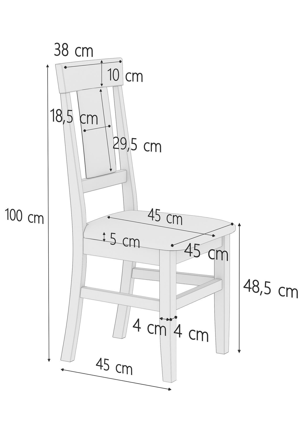 Stuhl, Holzstuhl, Schulstuhl, Esszimmerstuhl, Maße 100 cm Höhe, Skizze Stuhl