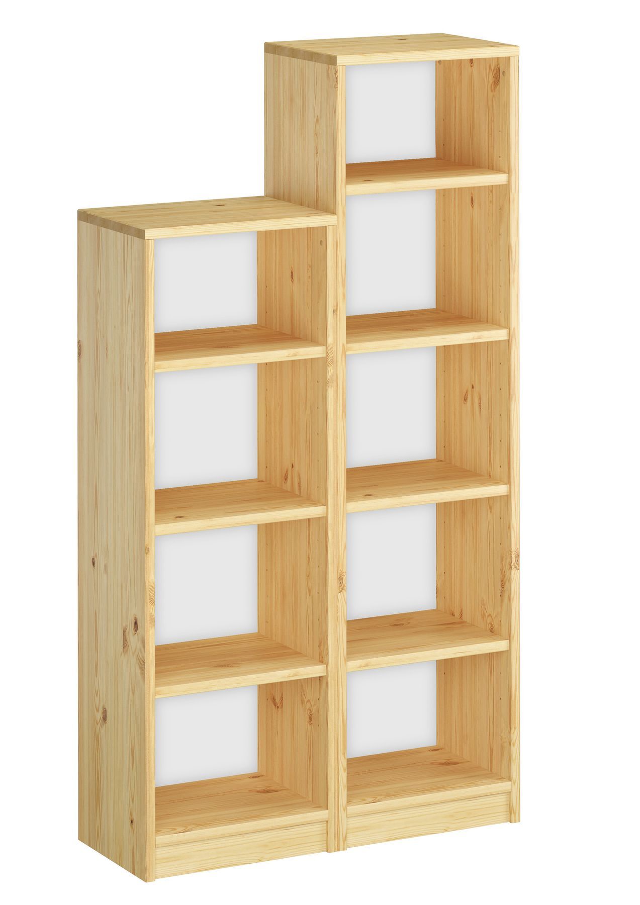 Regal, Bücherregal, Holz, offenes Fachregal, dreigeteilte Regaleinheit, 2 Holzregale