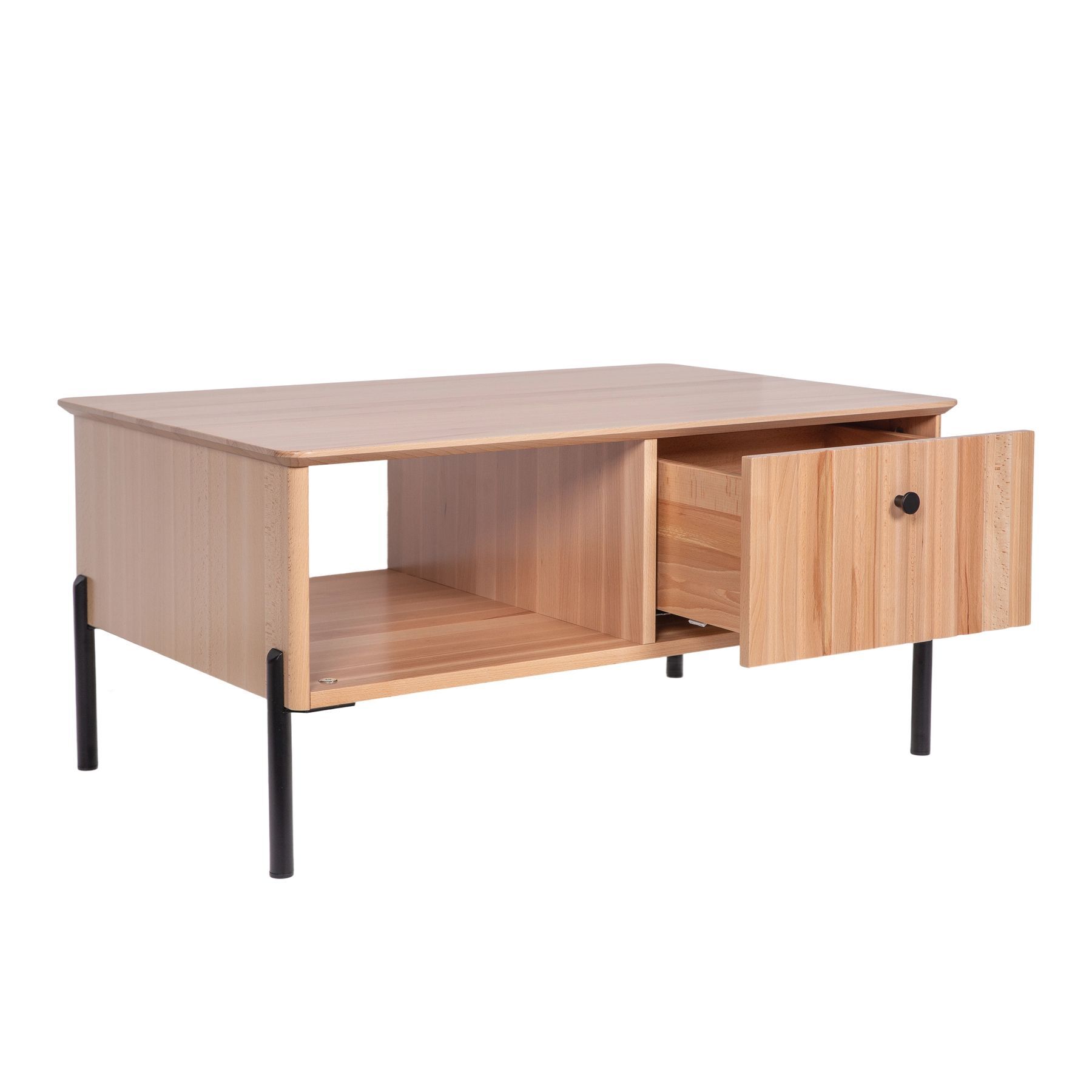 Teetable, Holztable, Beistelltisch, Schublade, SchwarzBeine, Moderner Sofatisch mit Schublade