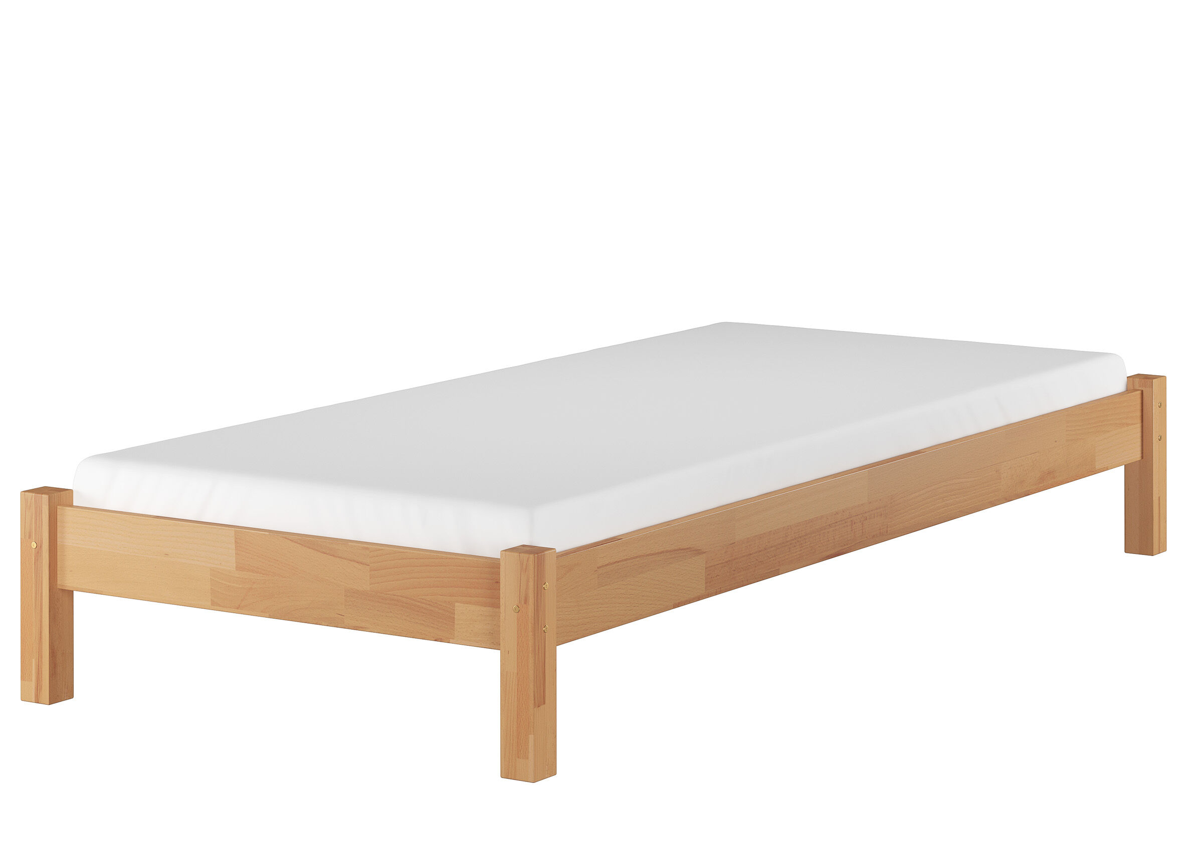 Holzbett, Einzelbett, Naturholz, Massivholz, Matratze nicht enthalten, Buche Bett mit Federleisten und Matratze