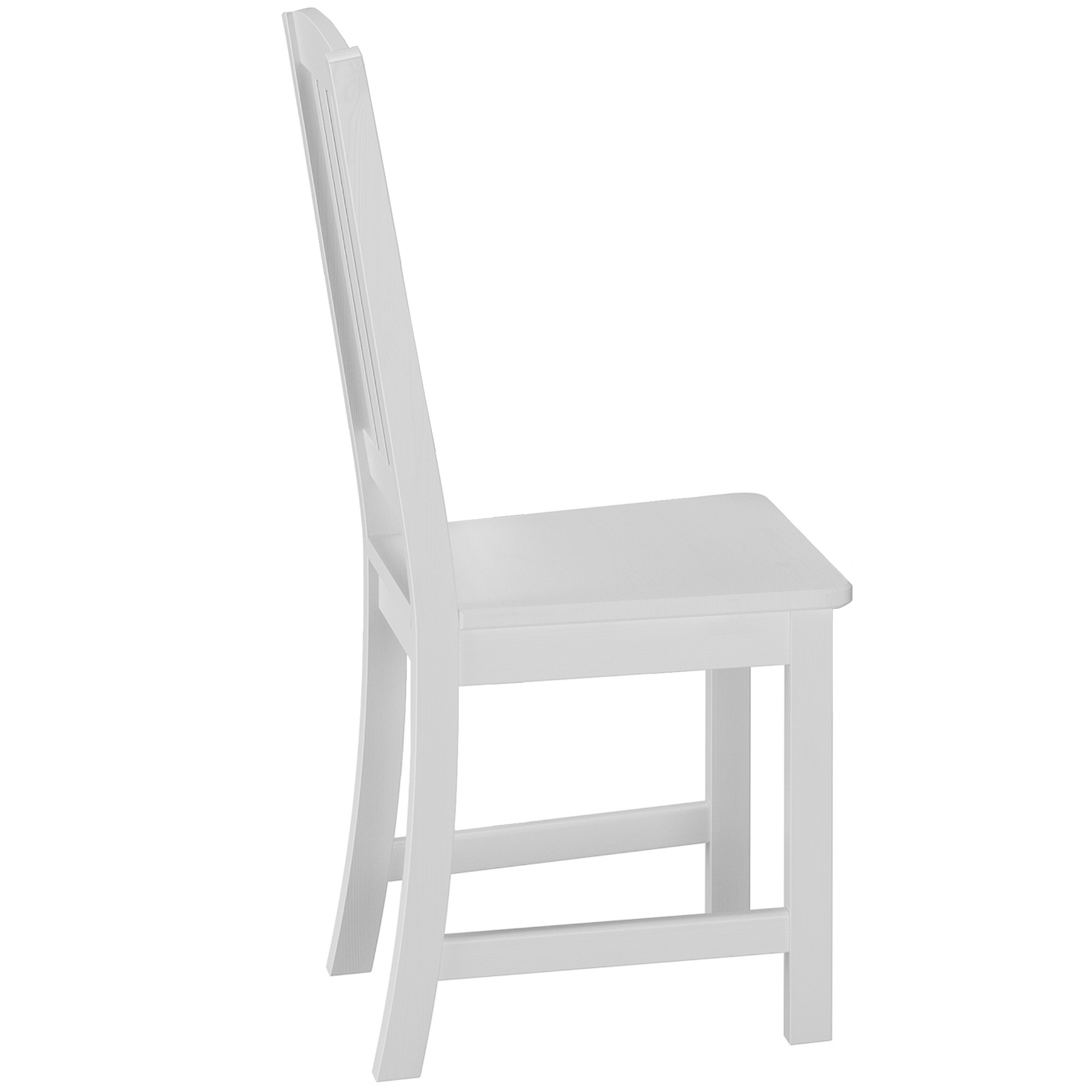 Stuhl, Holzstuhl, weißer Stuhl, Lattenrückenteil, gepufferte Sitzfläche, Stabiler Holzstuhl aus massiver Kiefer, Modell 22, waschweiß lackiert, modernes Design - hohe Lehne mit Längsstreben