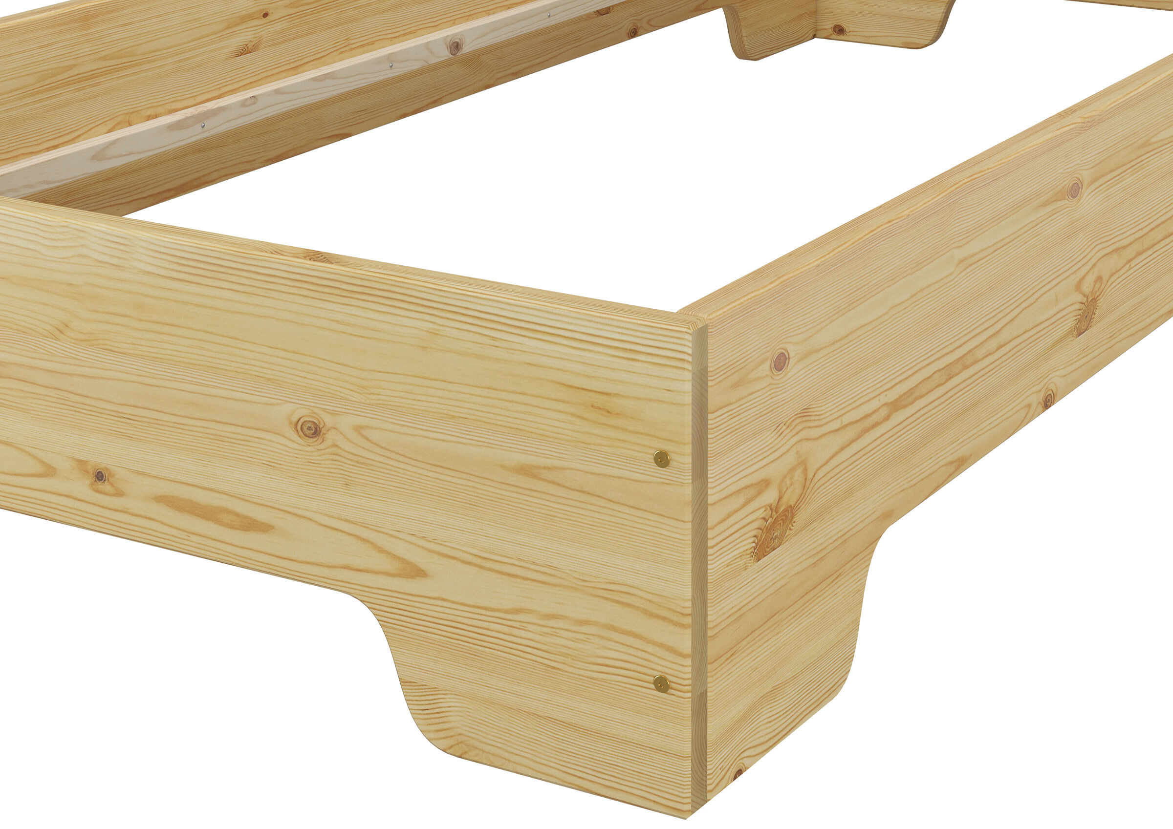 holzbett, holzrahmen, bettrahmen, holzbettgestell, naturholz, Kastenbett - Ansicht im Detail