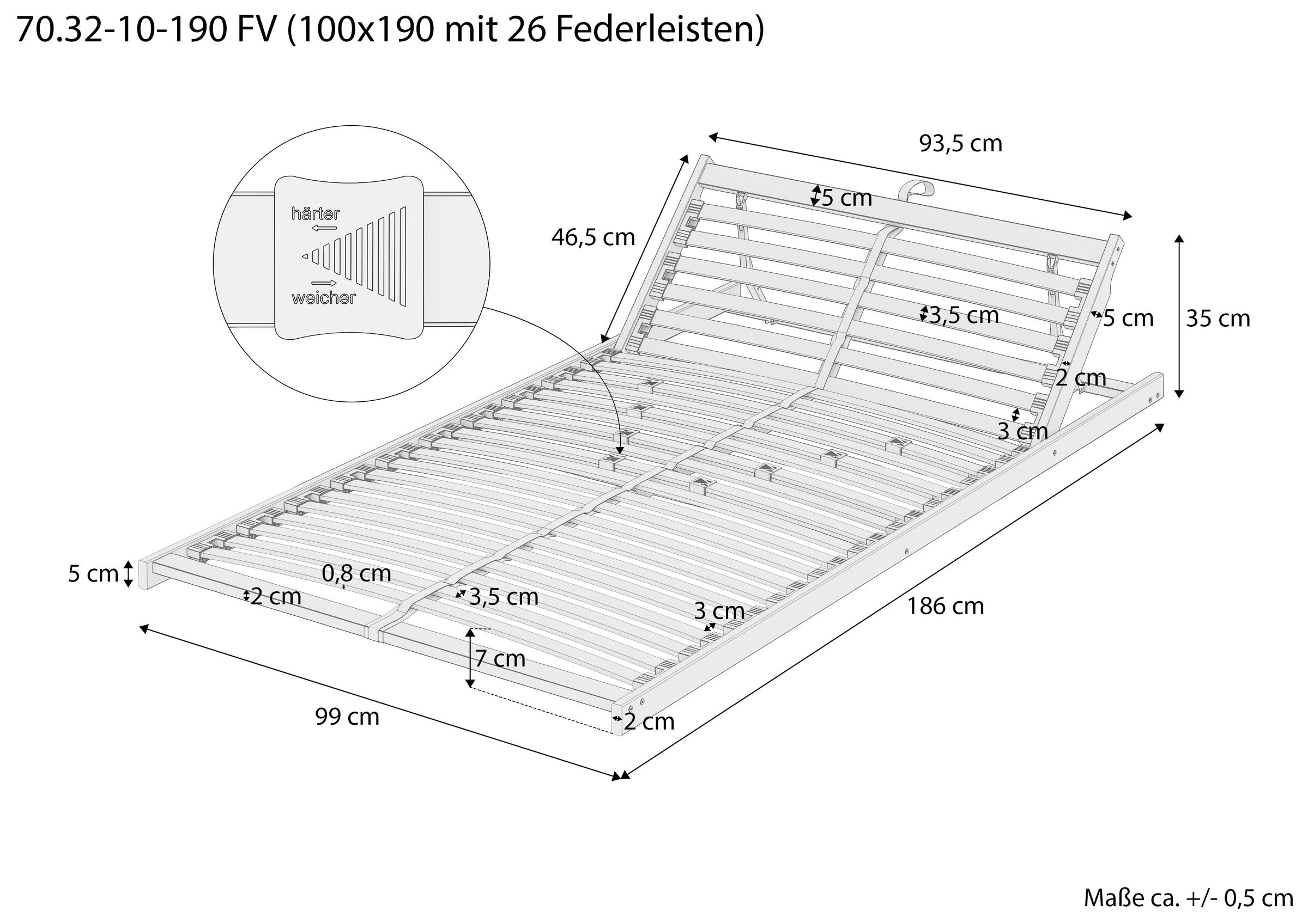 bettgestell, lattenrost, komfort, holz, maße 186x99, Skizze mit Maße