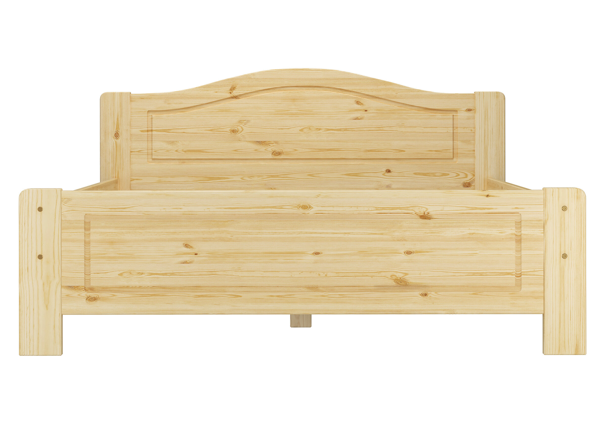 holzbettrahmen, kiefernholz, bett, holzoptik, betttafel, Frontansicht Kiefer Doppelbett