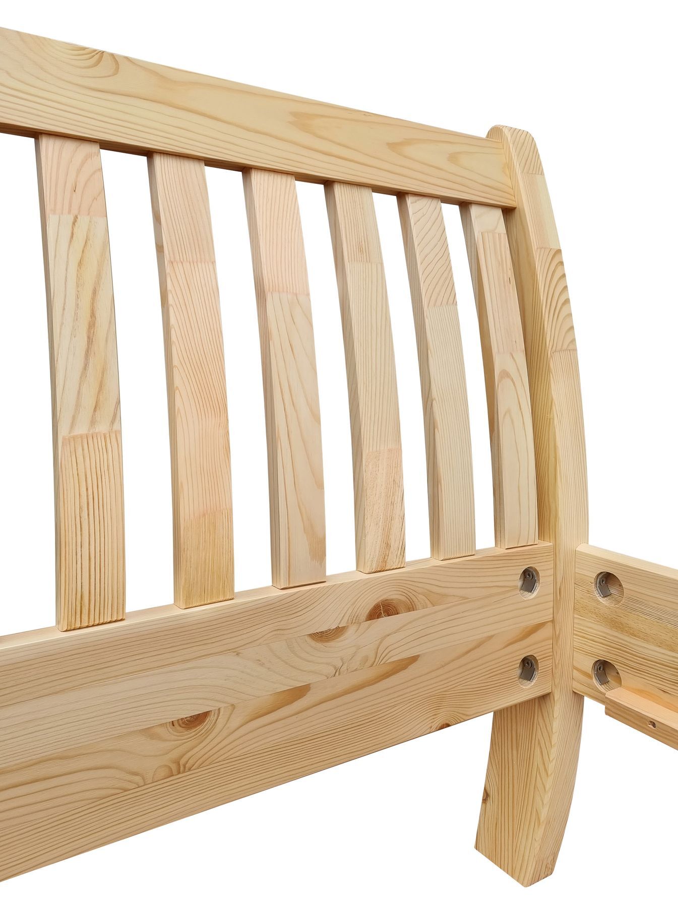 Holzbett, Kopfteil, Lattenrost, Holzbettrahmen, Naturholz, Detailbild Kiefer Bett natur Kopfteil
