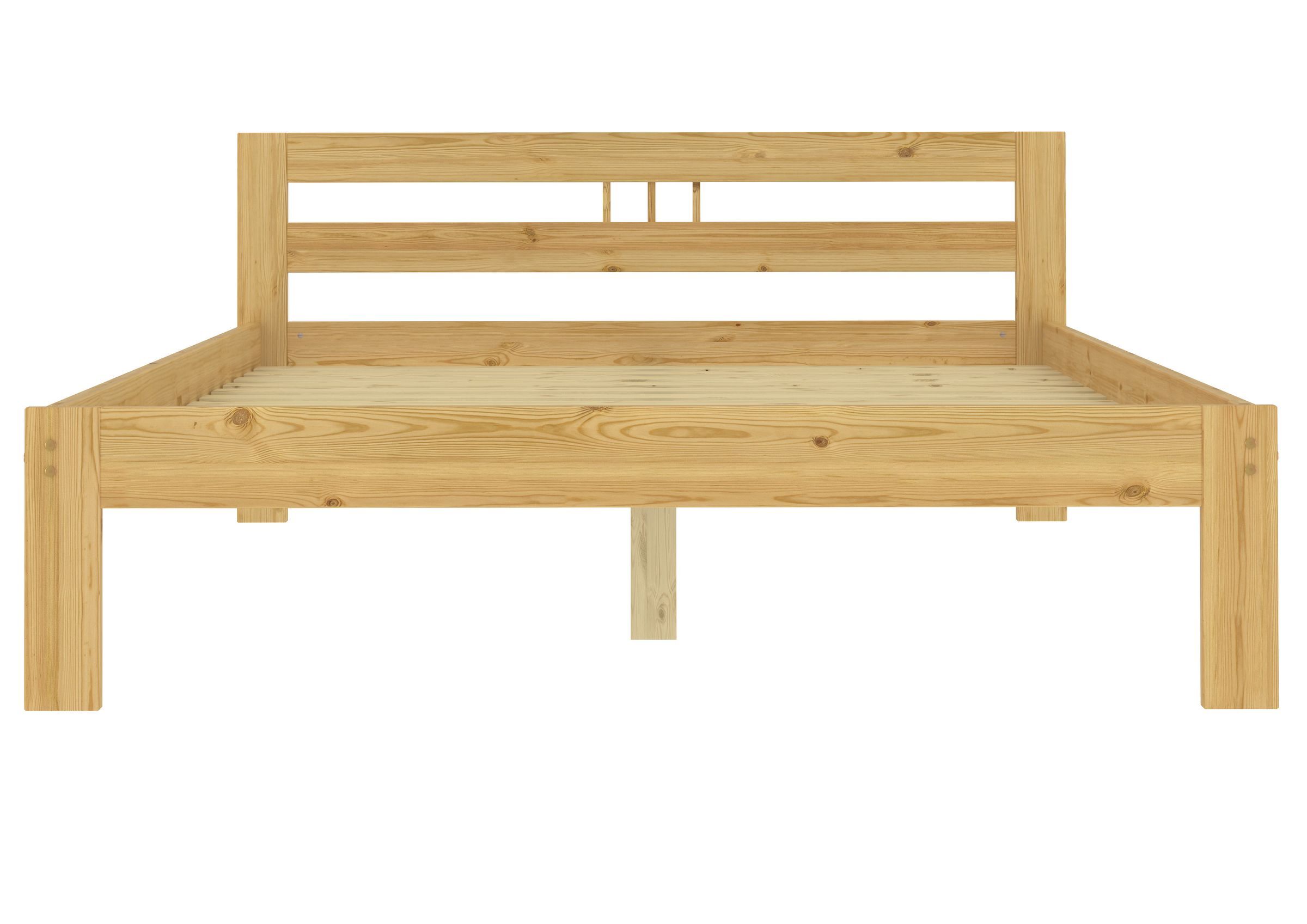 Holzbett, Bettgestell, Kiefer, Holzlatten, Einzelbett, Frontansicht Kiefer Bett natur