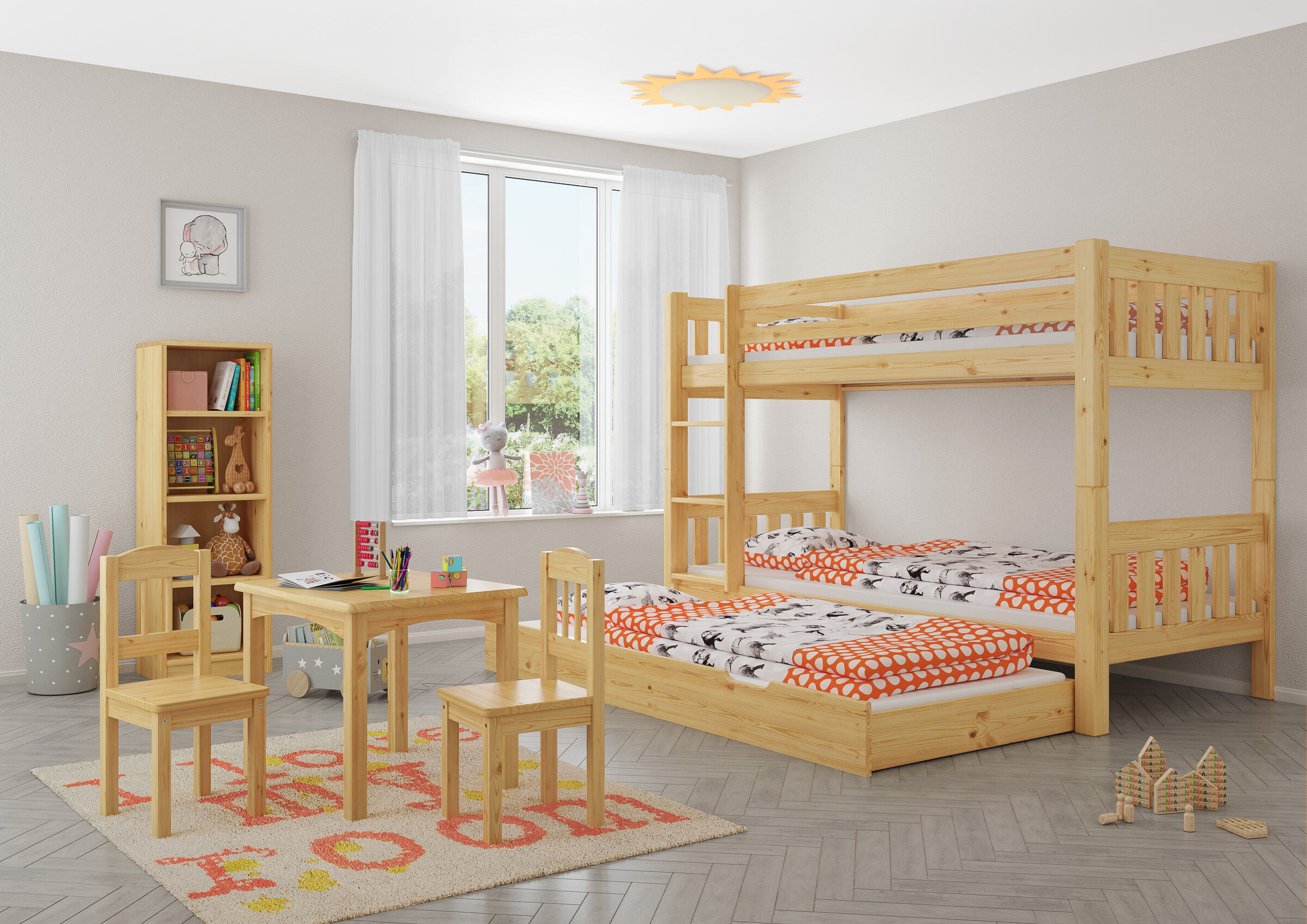 Kinderzimmer Stockbett und Gästebett Kinderetagenbett massiv Kiefer Kinderzimmer Stockbett Hochbett Zubehör wählbar V-60.06-09