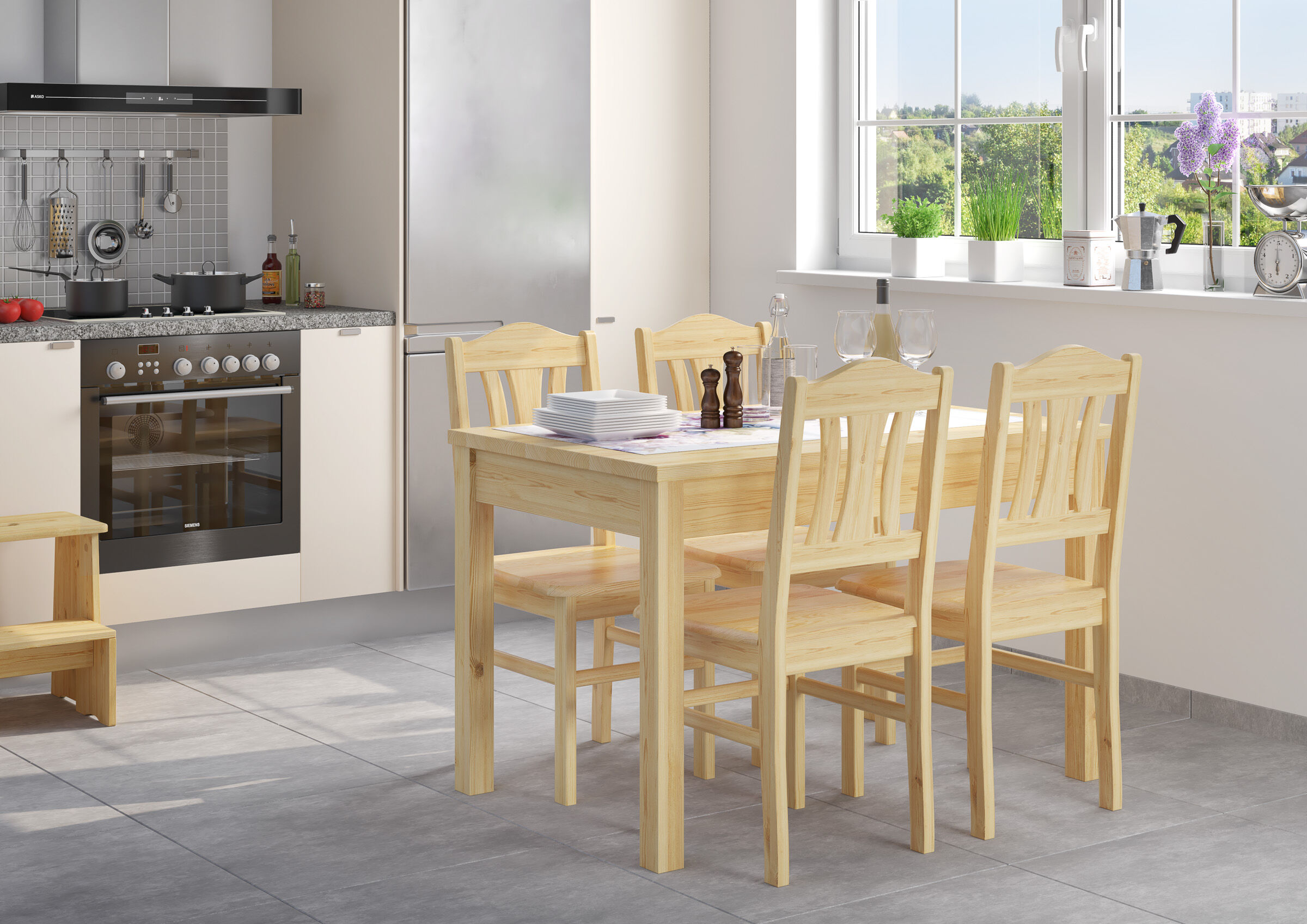 kitchen, esstisch, esstisch aus holz, freiraumküche, stuhlset holz, Esszimmer Kiefer