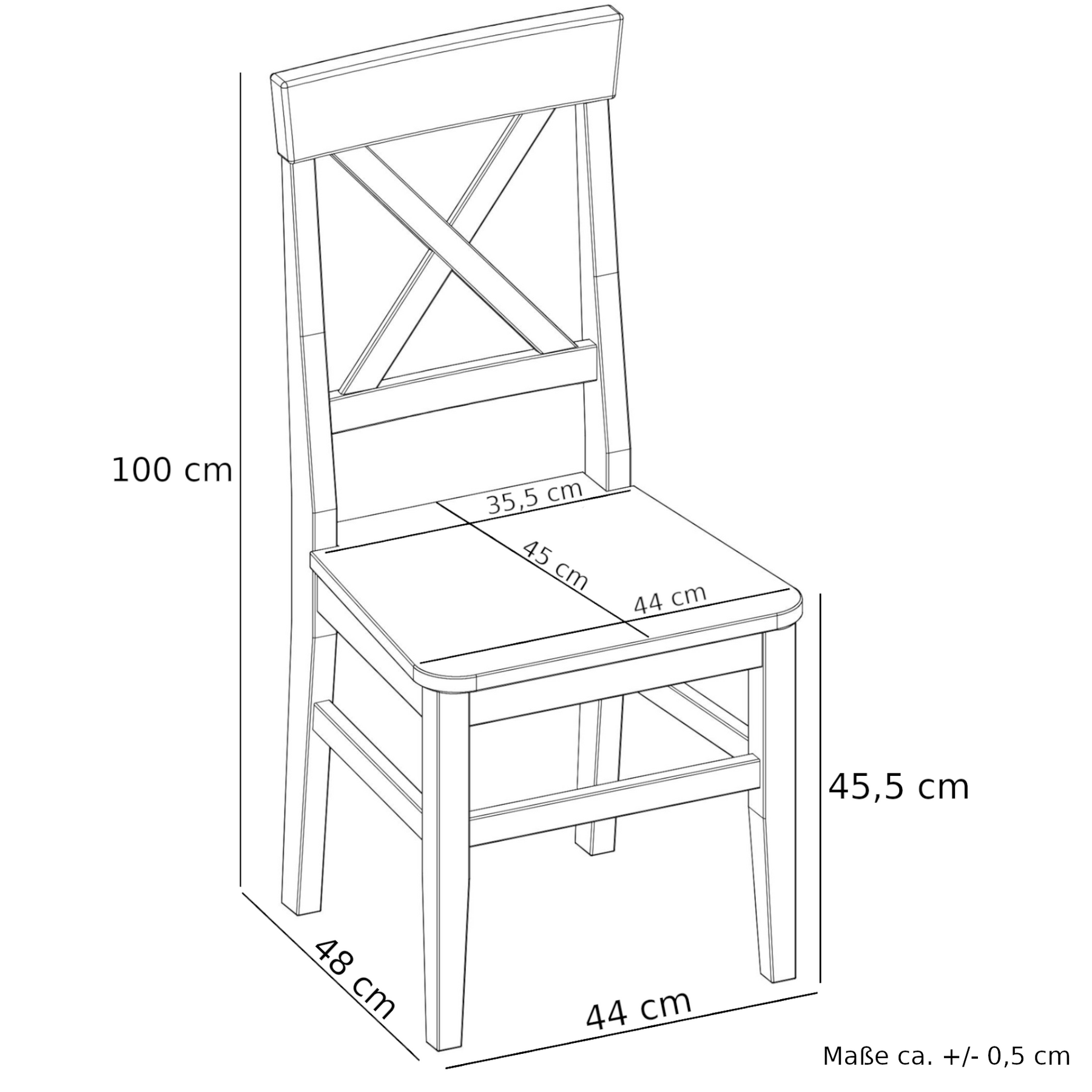 stuhl, stuhl mit rückenlehne, holzstuhl, massivholz, dimensionen-100x44,