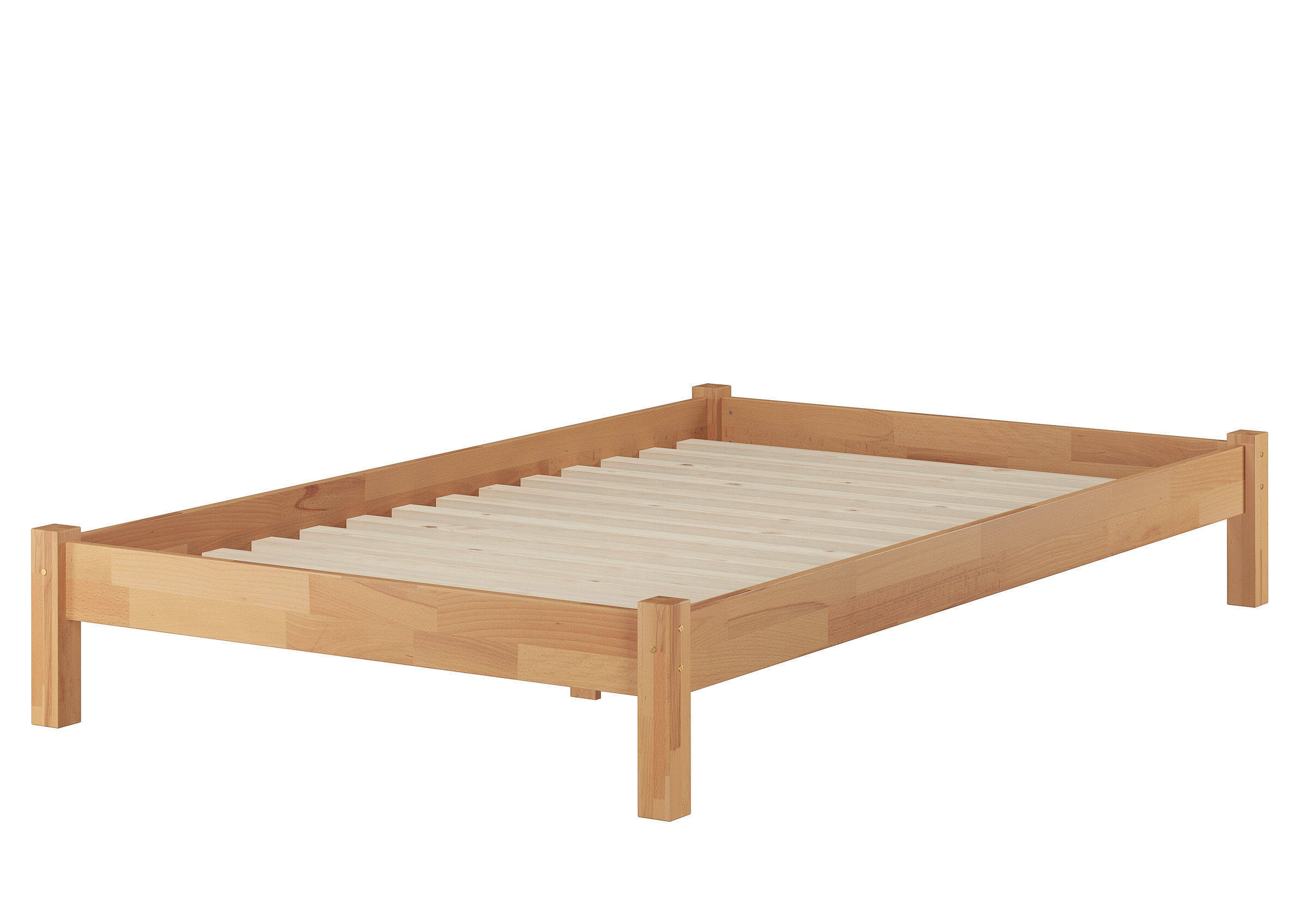 Massivholz Bettgestell, Kiefer Holz, Holzbett, Bettgestell ohne Mattress, Naturholz Finish, Einzelbett Buche natur mit Lattenrost