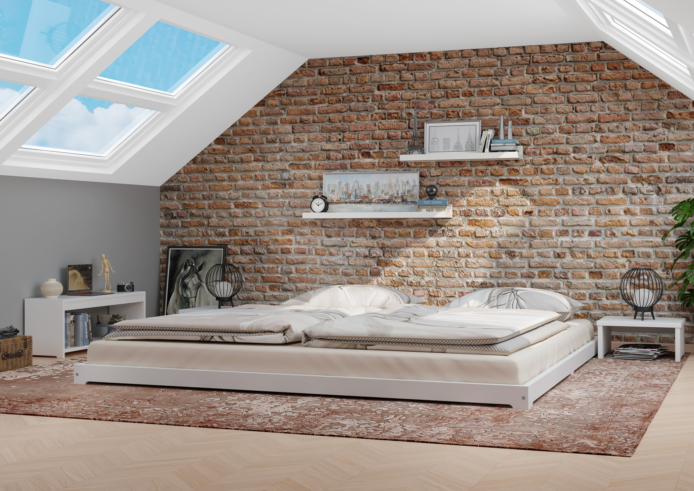 Betten, Boxspringbett, Bettrahmen, Bettgestell, Steinwand,