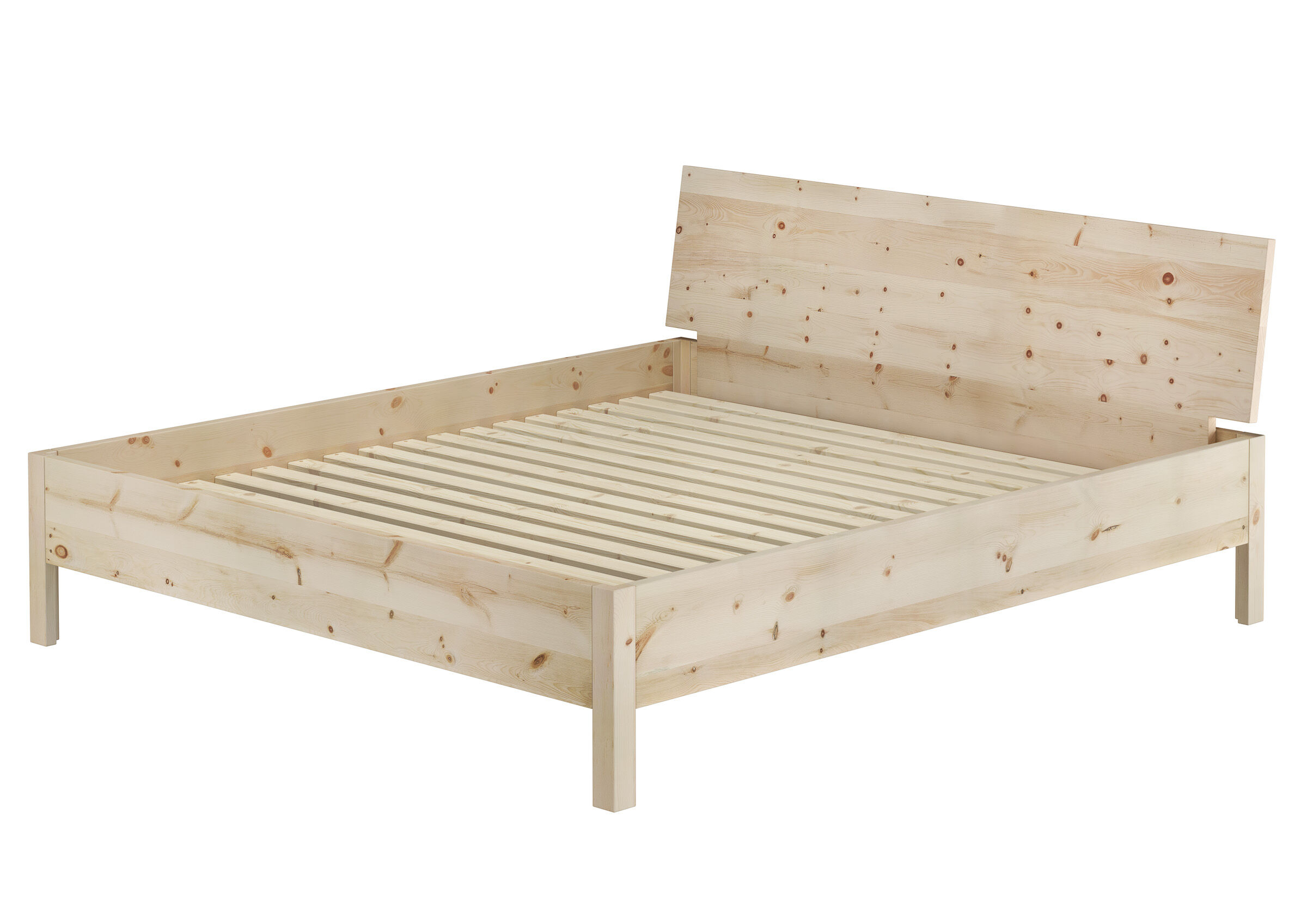 Bettgestell, Kiefernholz, Naturholz, Lattenrostlos, Holzbettrahmen, Robustes Vollholzbett 180x200 mit starrem Rost