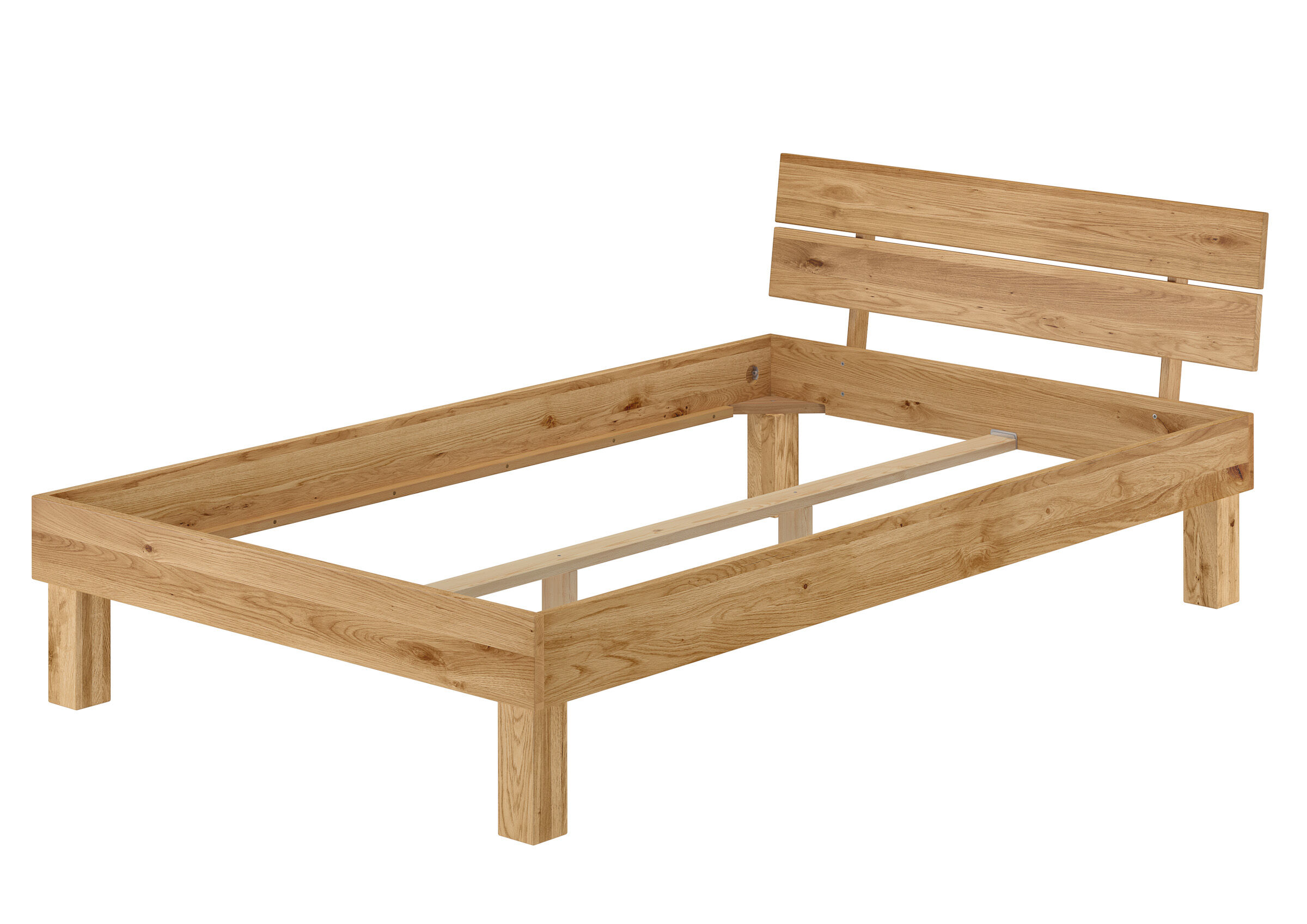 Holzbett, Einzelbett, Holzrahmen, Lattenrost-Los, Naturholzvoll, Robustes Bettgestell 120x200 aus Eiche