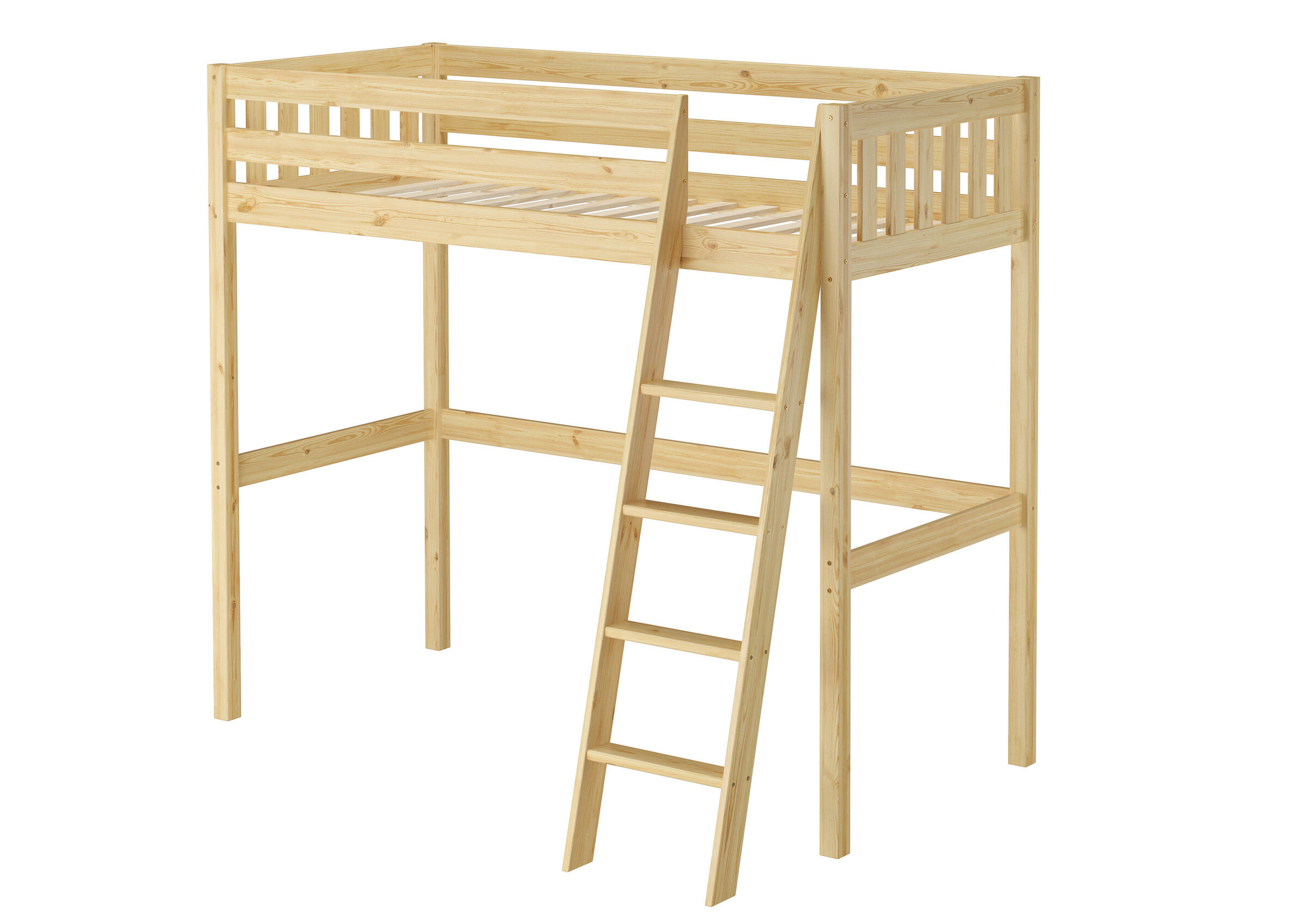 hochbett, holz, leiter, bettgestell, naturholz, Platzsparendes Echtholzbett 90x200