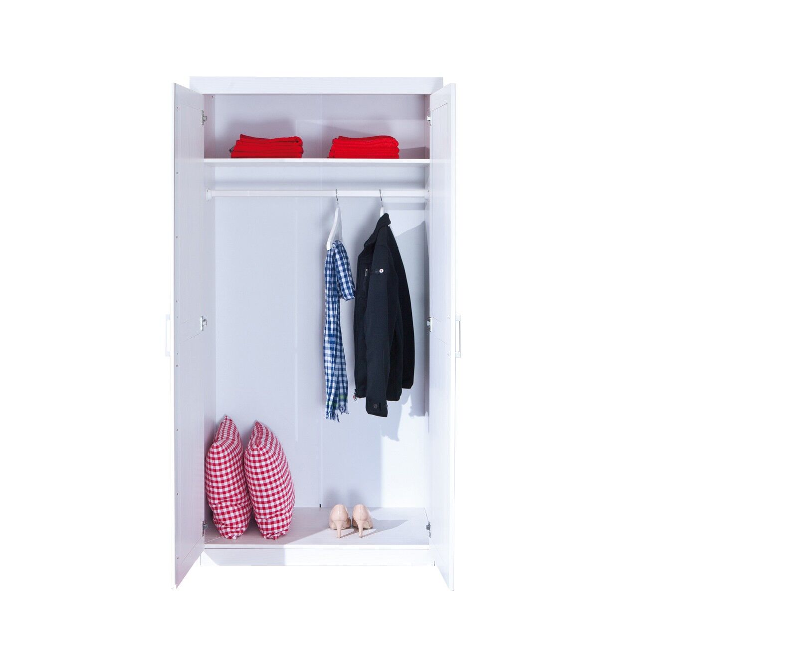 Kleiderschrank, Kleidung, Hose, Schuhe, Kissenhüllen, Kleiderschrank von innen