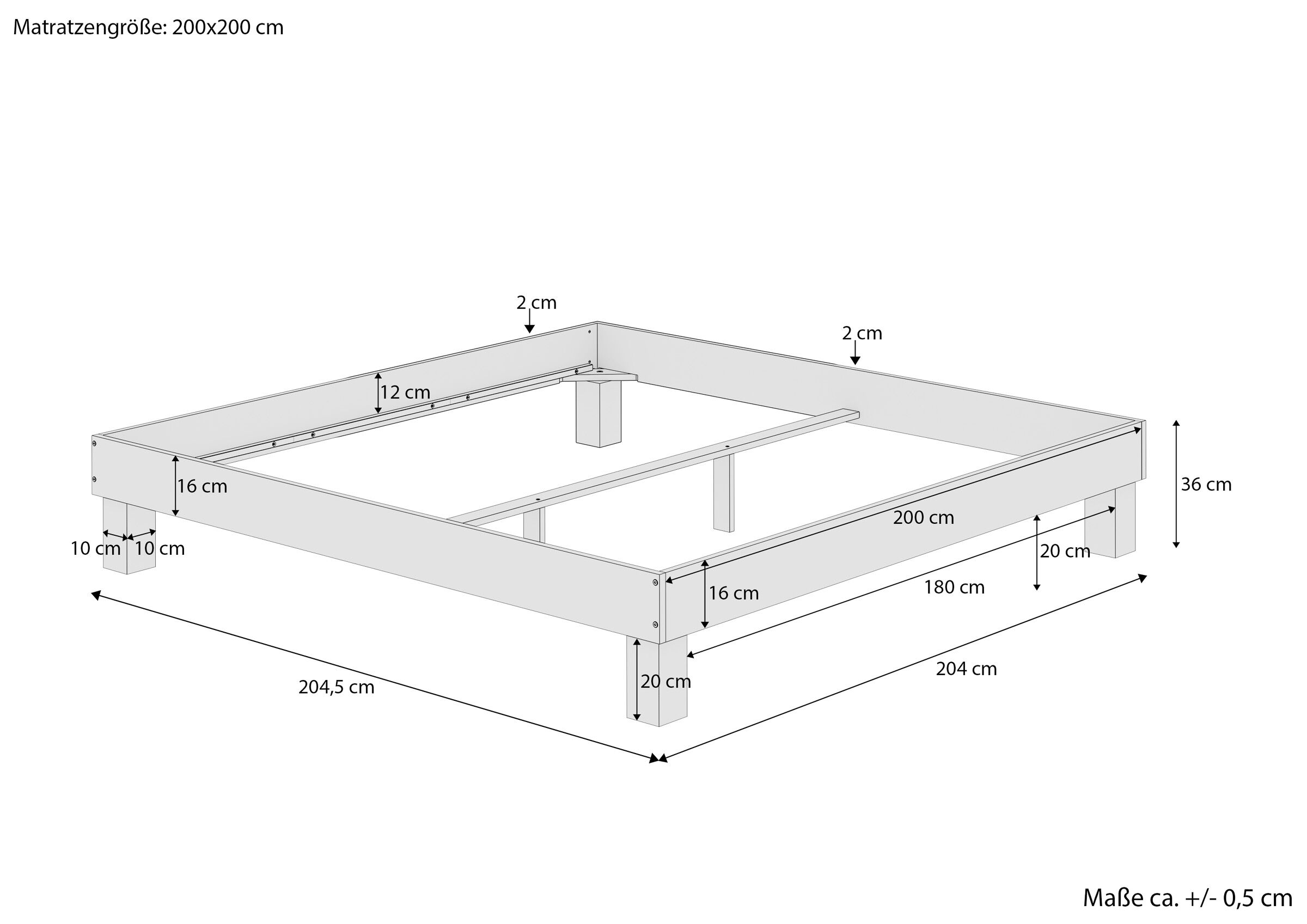 Schublade, Mobiliar, Diagramm, Handlung, Maßskizze des Ehebettes 200x200