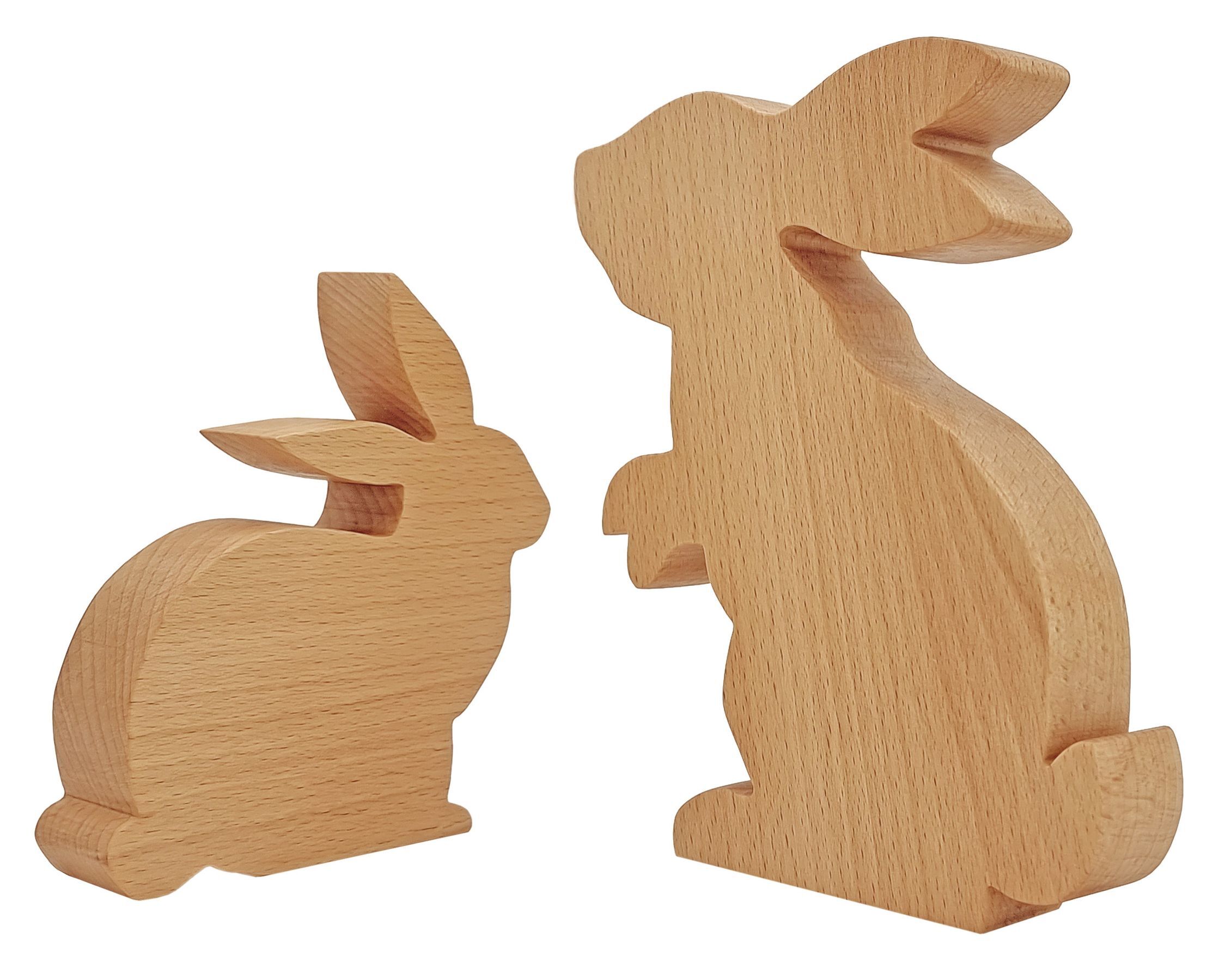 Holzfigur, Hase, Holz-Hase, Kinder Spielzeug, Holzskulptur, Zwei Holzhasen im Detail