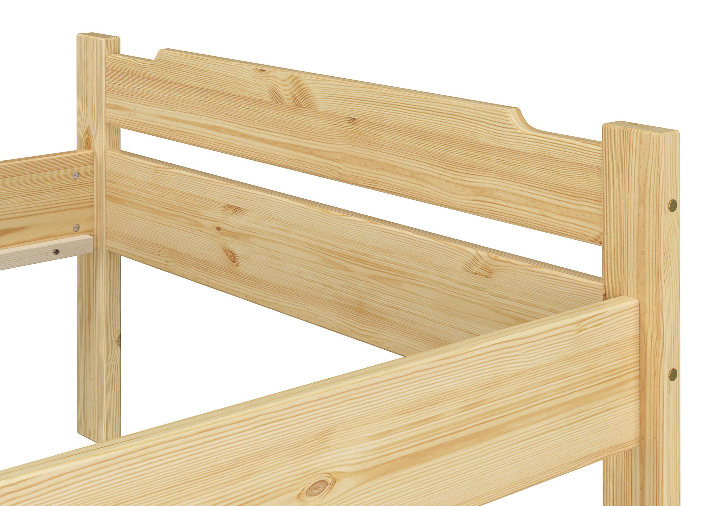 Holz Bett, Holzbett, Kieferholz, Lattenrosthalter, Naturholz, Detail Kieferbett
