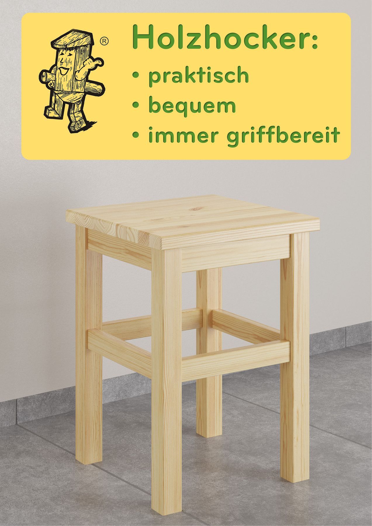 Holzhocker, Barhocker, Holzstuhl, Hocker, naturholz, Holzhocker Kiefer