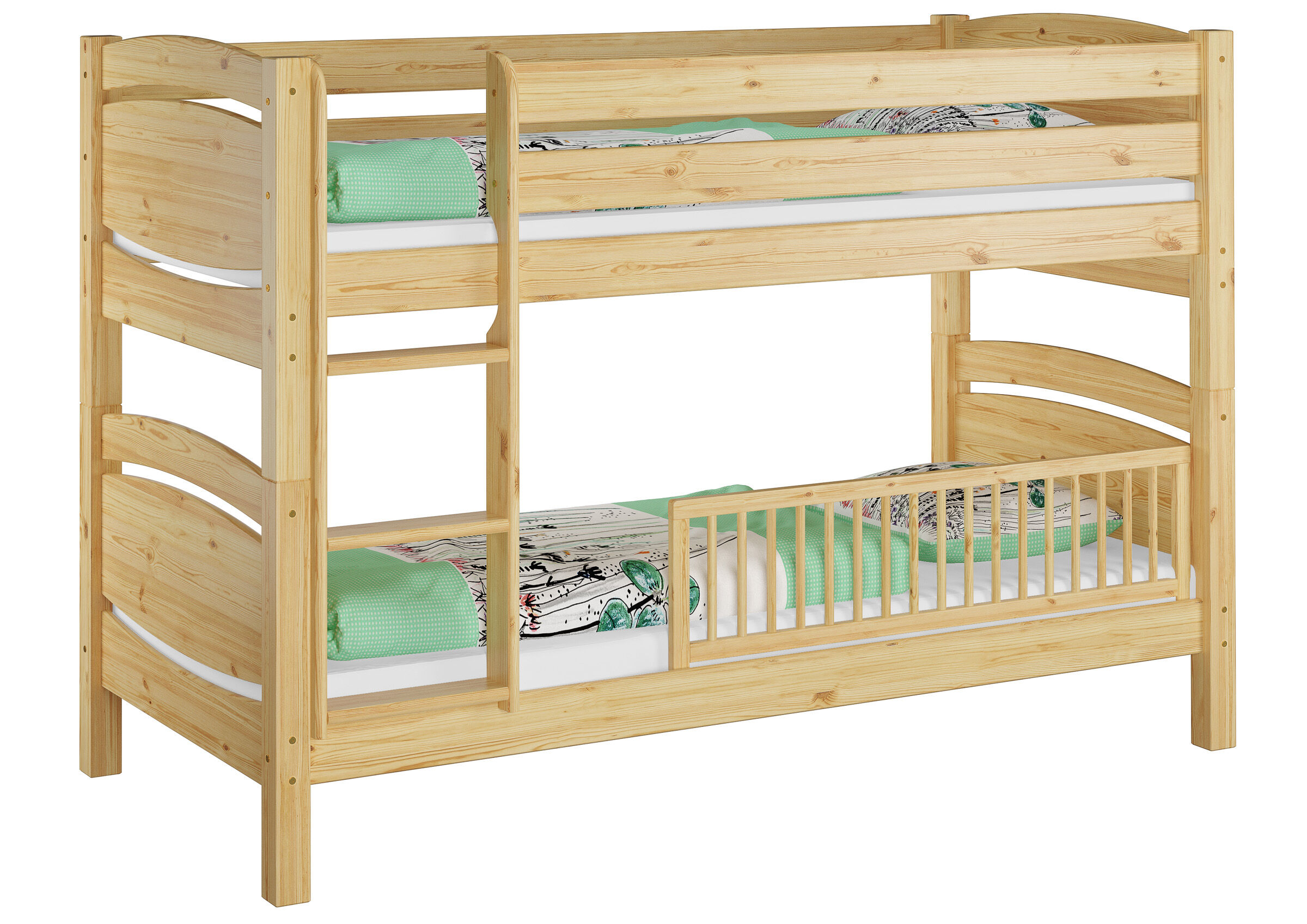 hochbett, holz, holzbettr, Etagenbett mit Bettwäsche und Kindersicherung