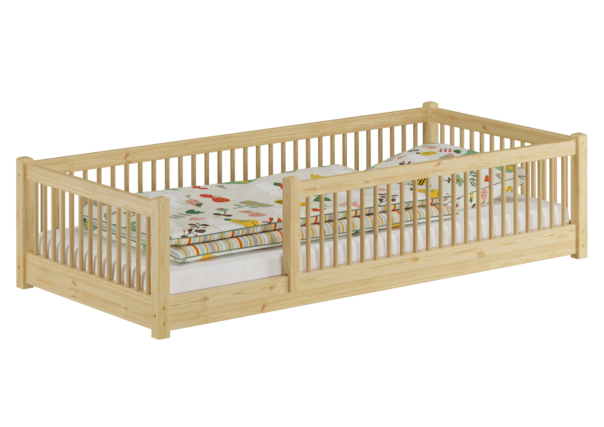 Kinderbett, Holzrahmen, Gitterbett, Labelfrei, Bettauflage, Kinderzimmer einrichten