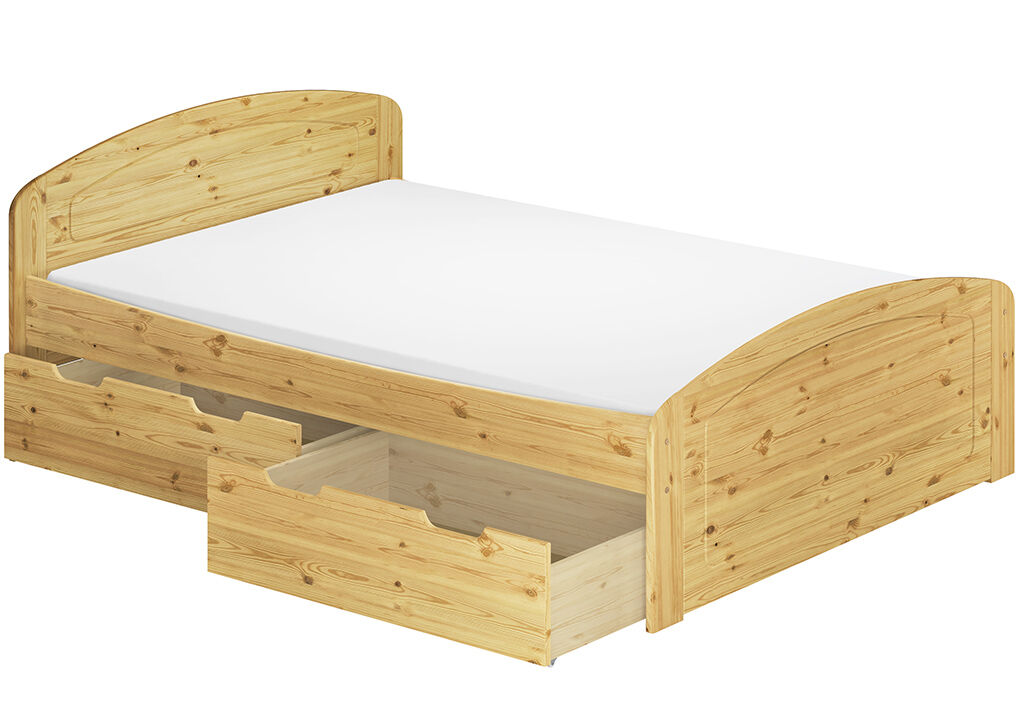 Einbettbett, Holzbett, Schublade, ziehschublade, Naturholz, Funktionsbett-140x220