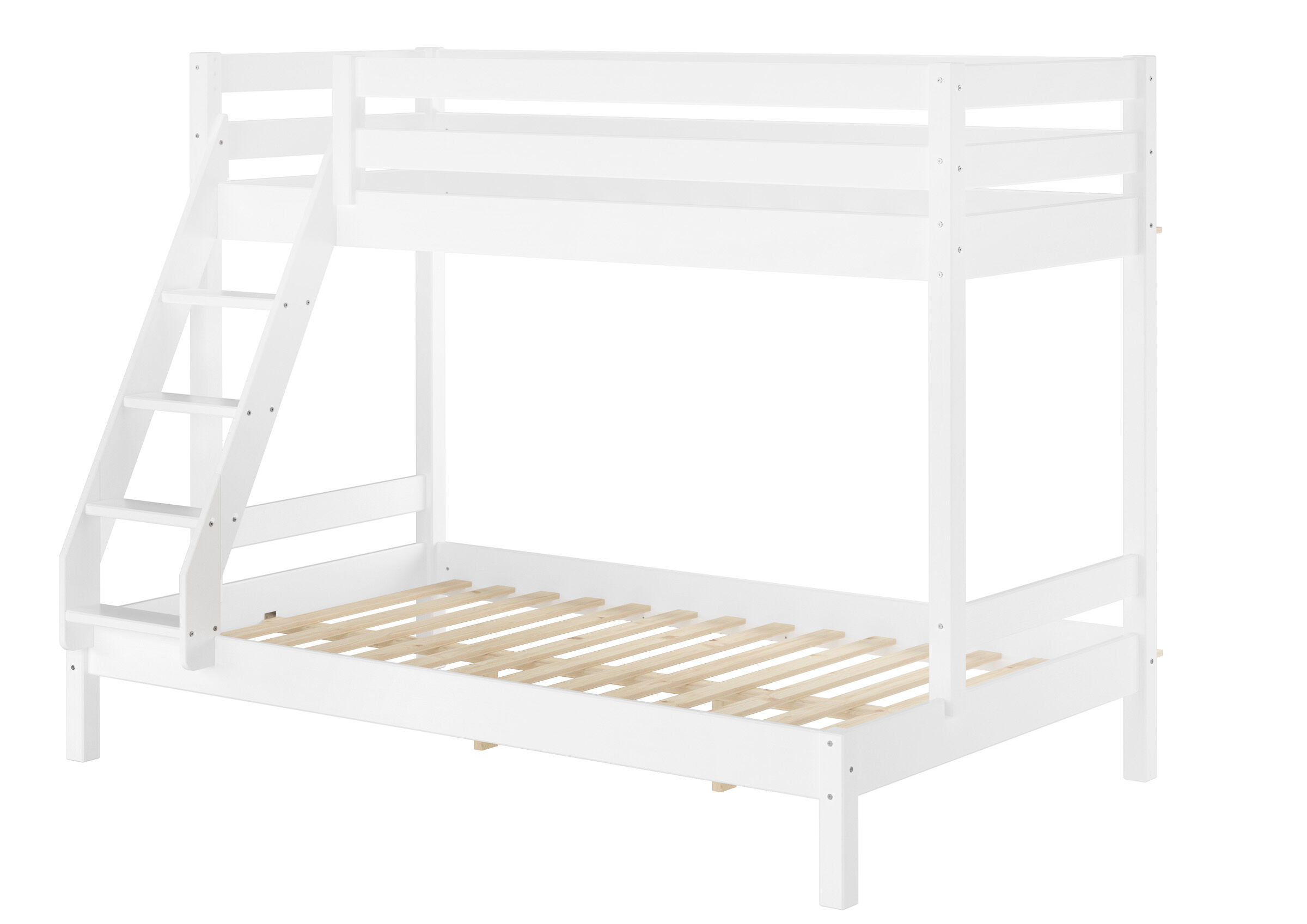 Etagenbett, Hochbett, Holzbettrahmen, Weiß, Lattenrost, Stockbett weiß mit Liegefläche für zwei unten