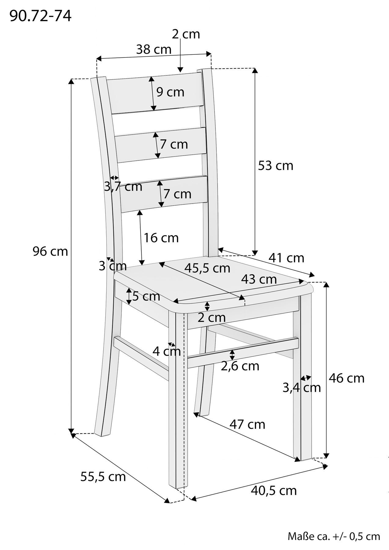 Stuhl, Bohrstuhl, Lehnstuhl, Essstuhl, Maße 53 cm Rückenlehne, Maße des Holzstuhls aus Buche