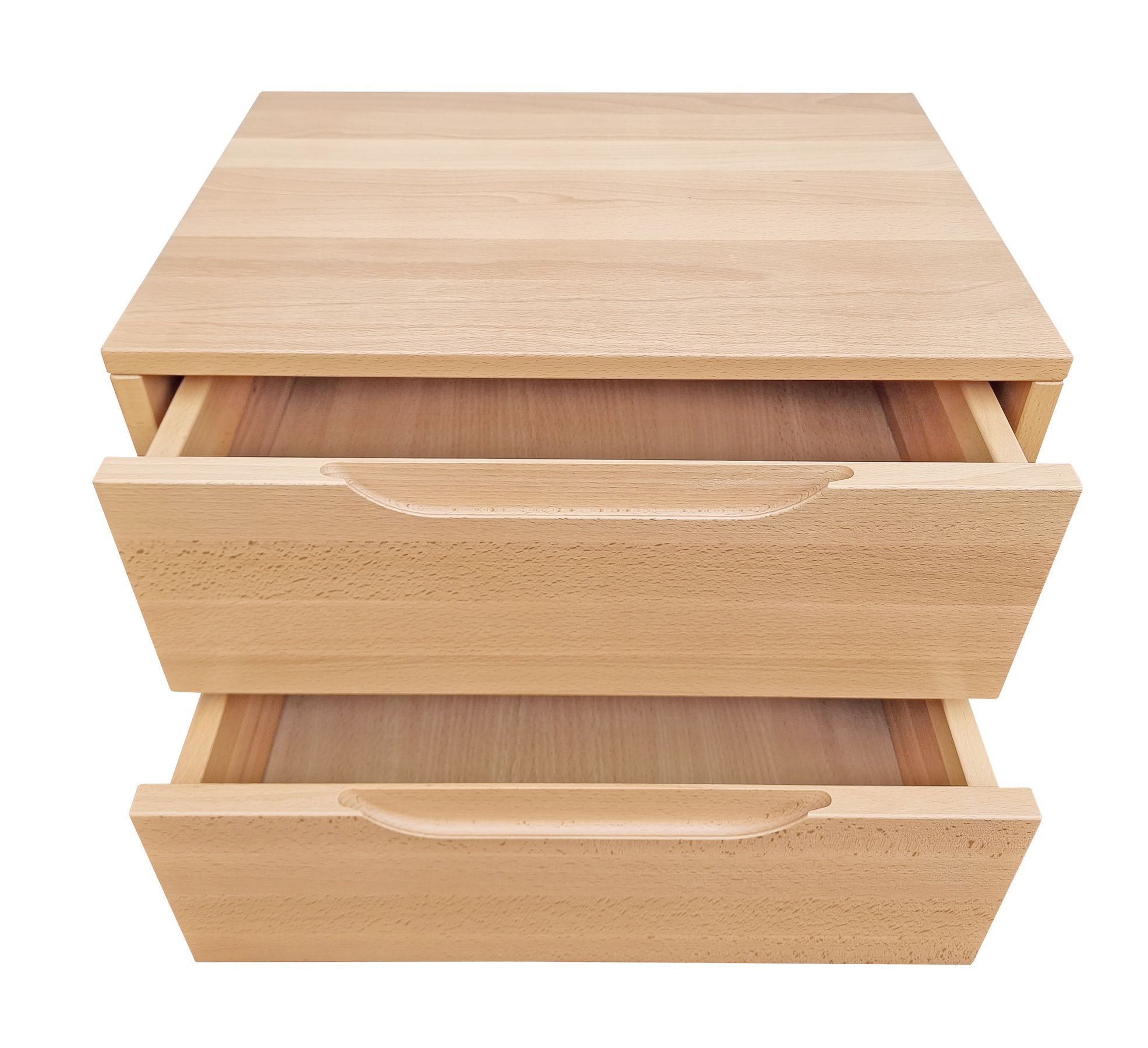 Schubladen, Nachttisch, Nussbaumholz, Holzoberfläche, Dreischubladen, Detailansicht Buche Nachttisch