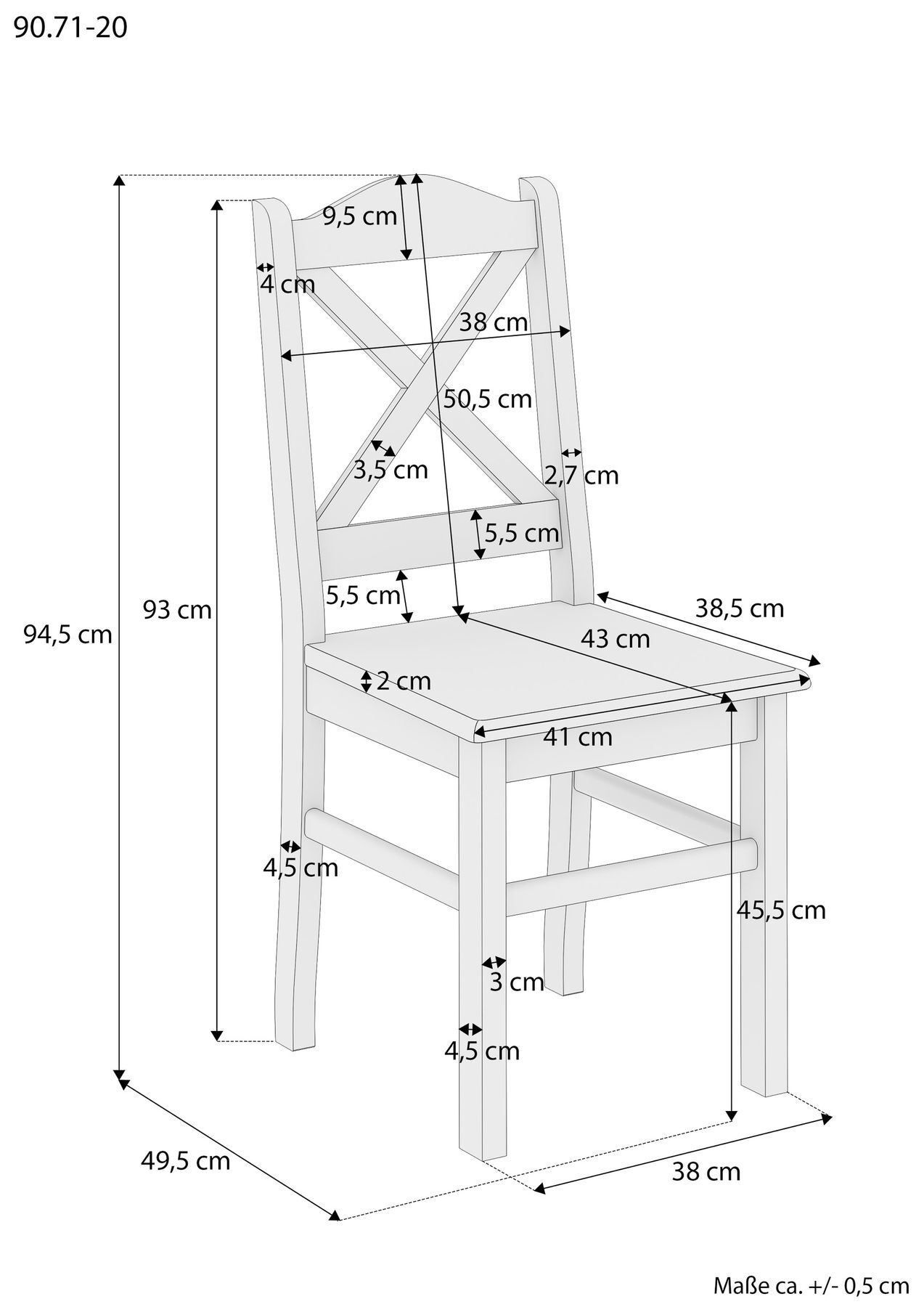 stuhl, Holzstuhl, Esszimmerstuhl, Maße, Rückenlehne, Skizze Küchenstuhl