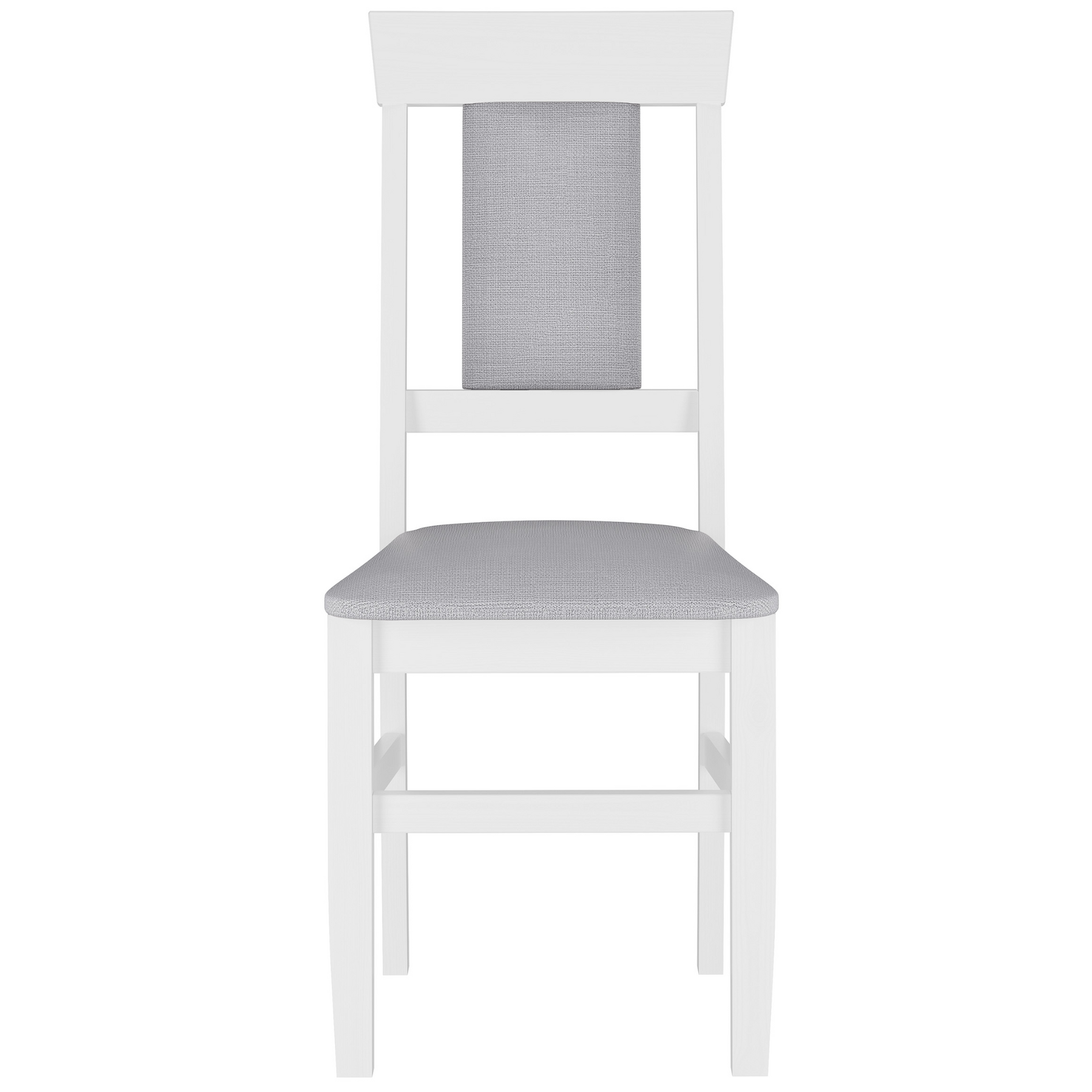 stuhl, hocker, holz, weiß, grau bezug,  Stabiler Holzstuhl aus massiver Kiefer, Modell 25 Bezug Grau, waschweiß lackiert, Modernes Design mit gepolstertem Sitz und Lehne