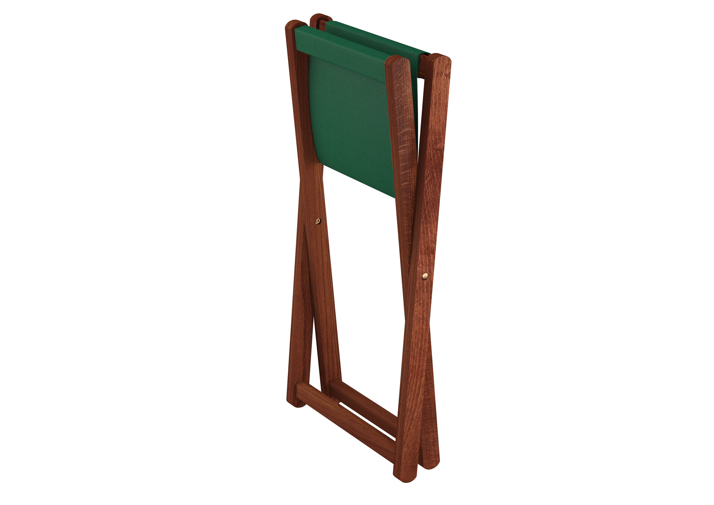 Holzständer, Grün Stoff, Seitenteile Holz, Klappbar, Designstück, Hocker zusammengeklappt
