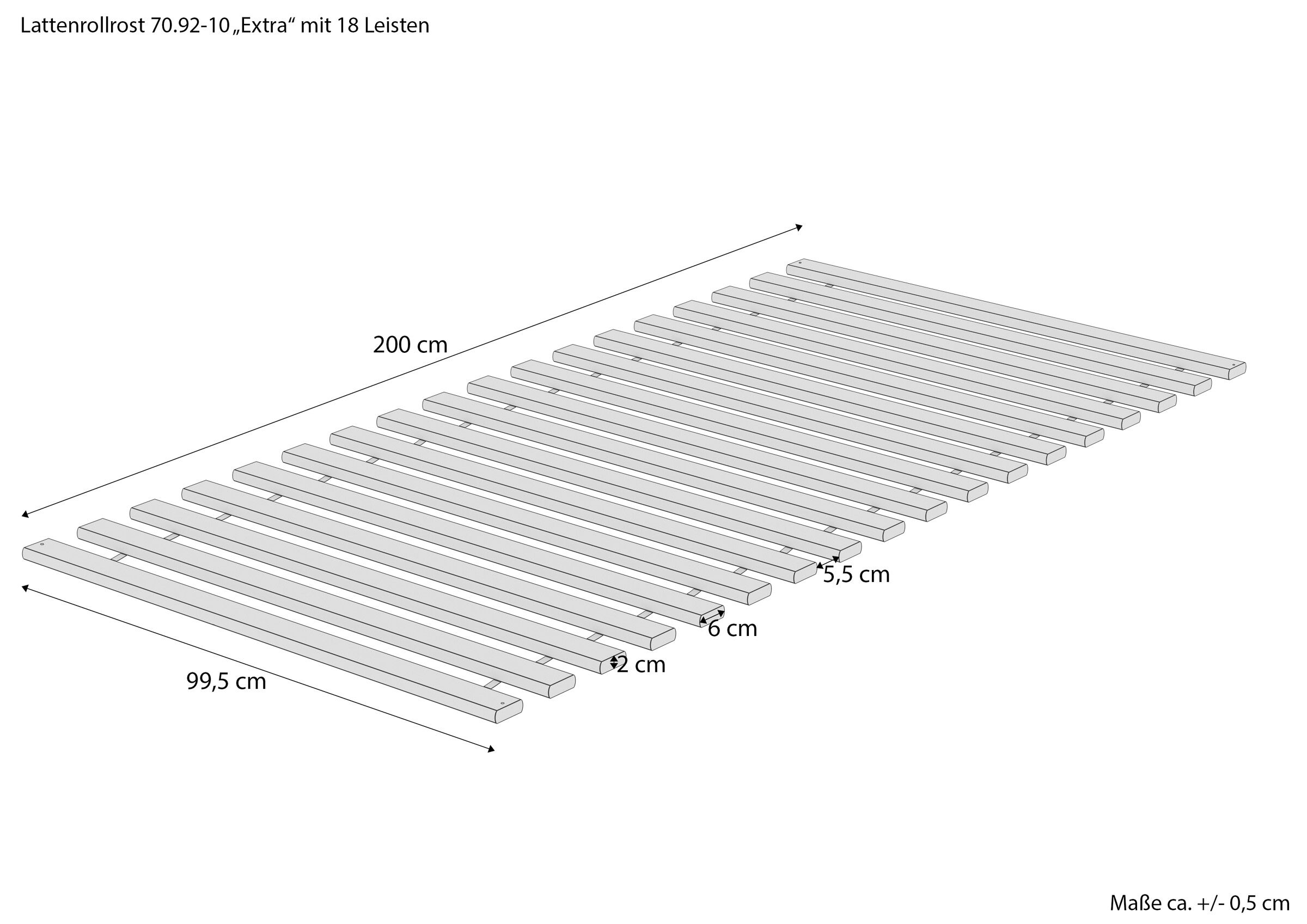Massskitze des Fichte/Tanne Rostes 100x200 cm Stabiler Rollrost 100x200 und seine Maße