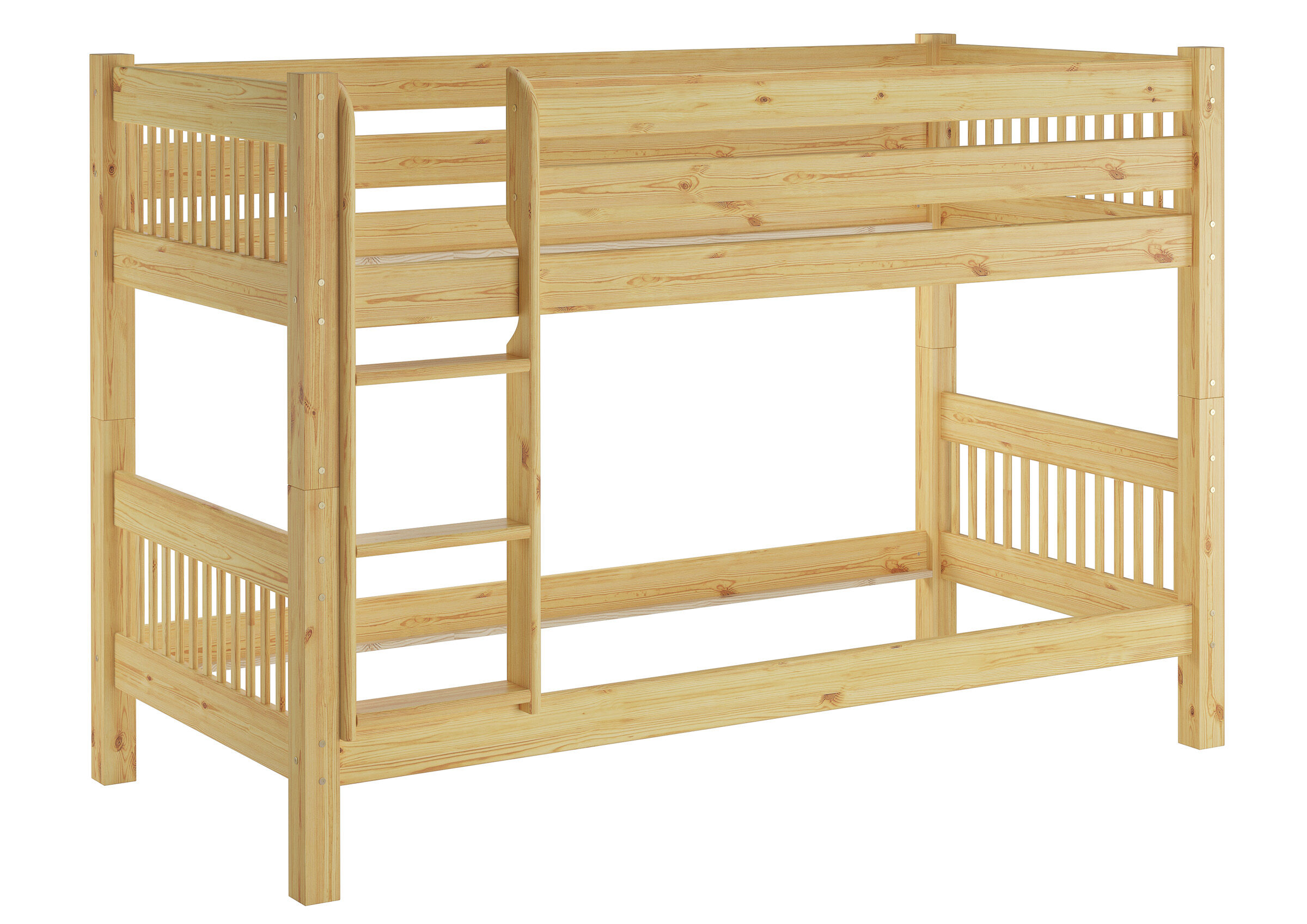 Holzhochbett, Etagenbett, Kiefernholz, Naturholz, Leiterbett, Kinderetagenbett teilbar Kiefer natur ohne Zubehör