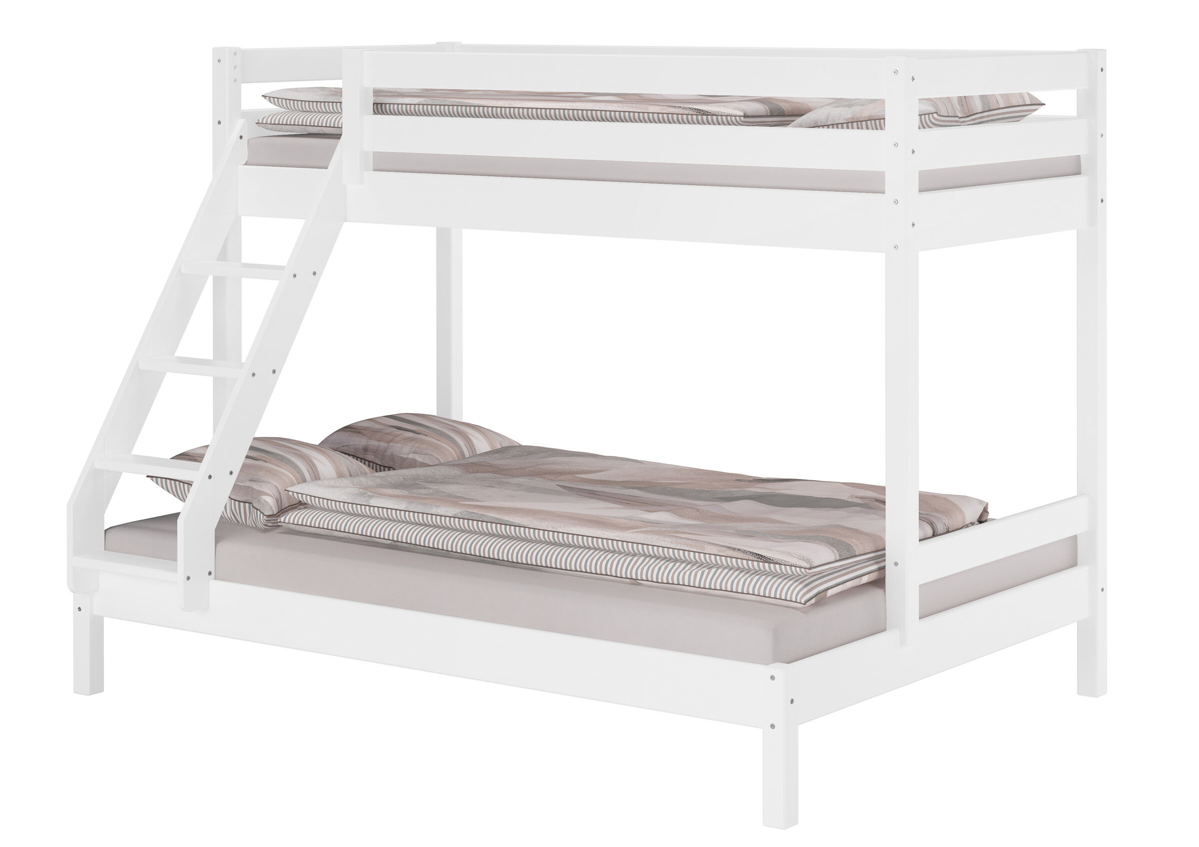 Etagenbett, Hochbett, Weiß, Holz, Treppe, Etagenbett Kiefer weiß mit Matratzen