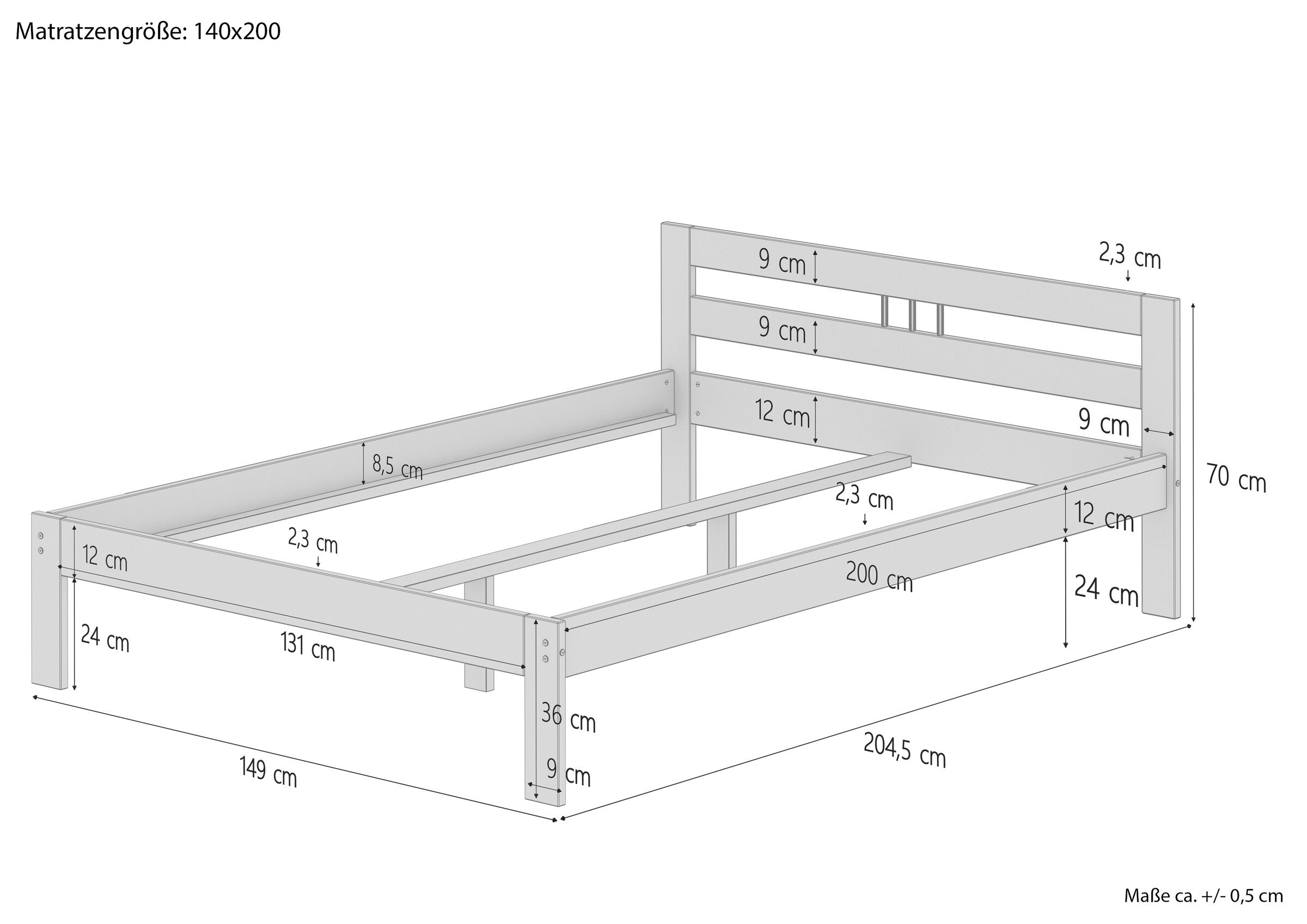 Bettgestell, Holzrahmen, Lattenrost?, Konstruktion, Schlafzimmer, Skizze mit Maße Doppelbett