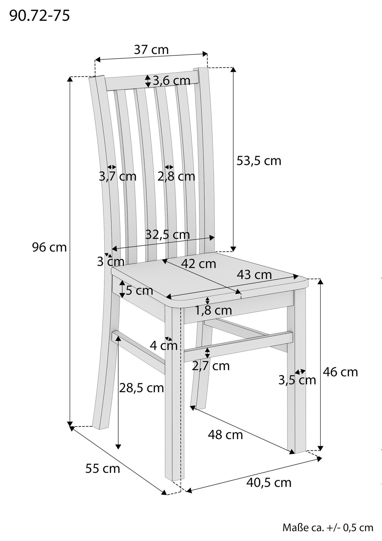 stuhl, hocker, holzstuhl, stuhl mit rückenlehne, maßangaben, Maße des Buchestuhls