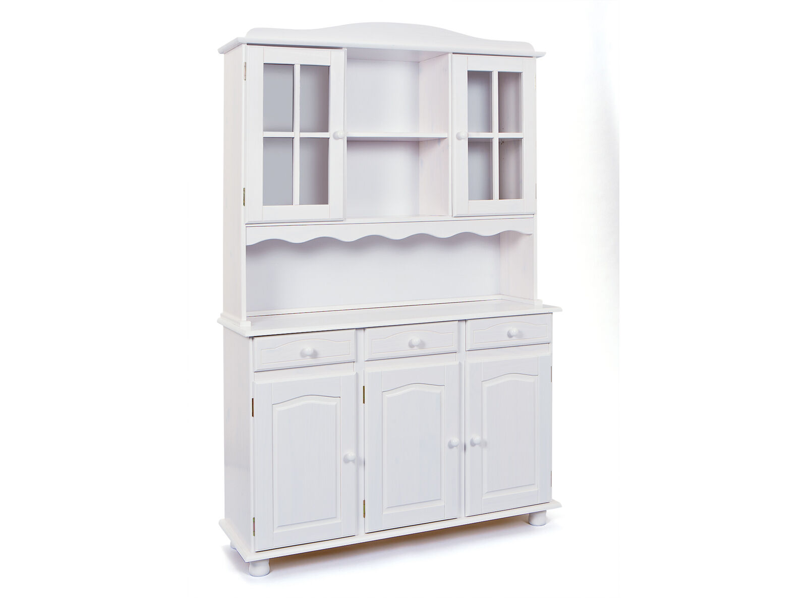 Küchenschrank, Vitrinenschrank, Weißholz, Schubladenschrank, Holzmöbel, Buffet Schrank weiß