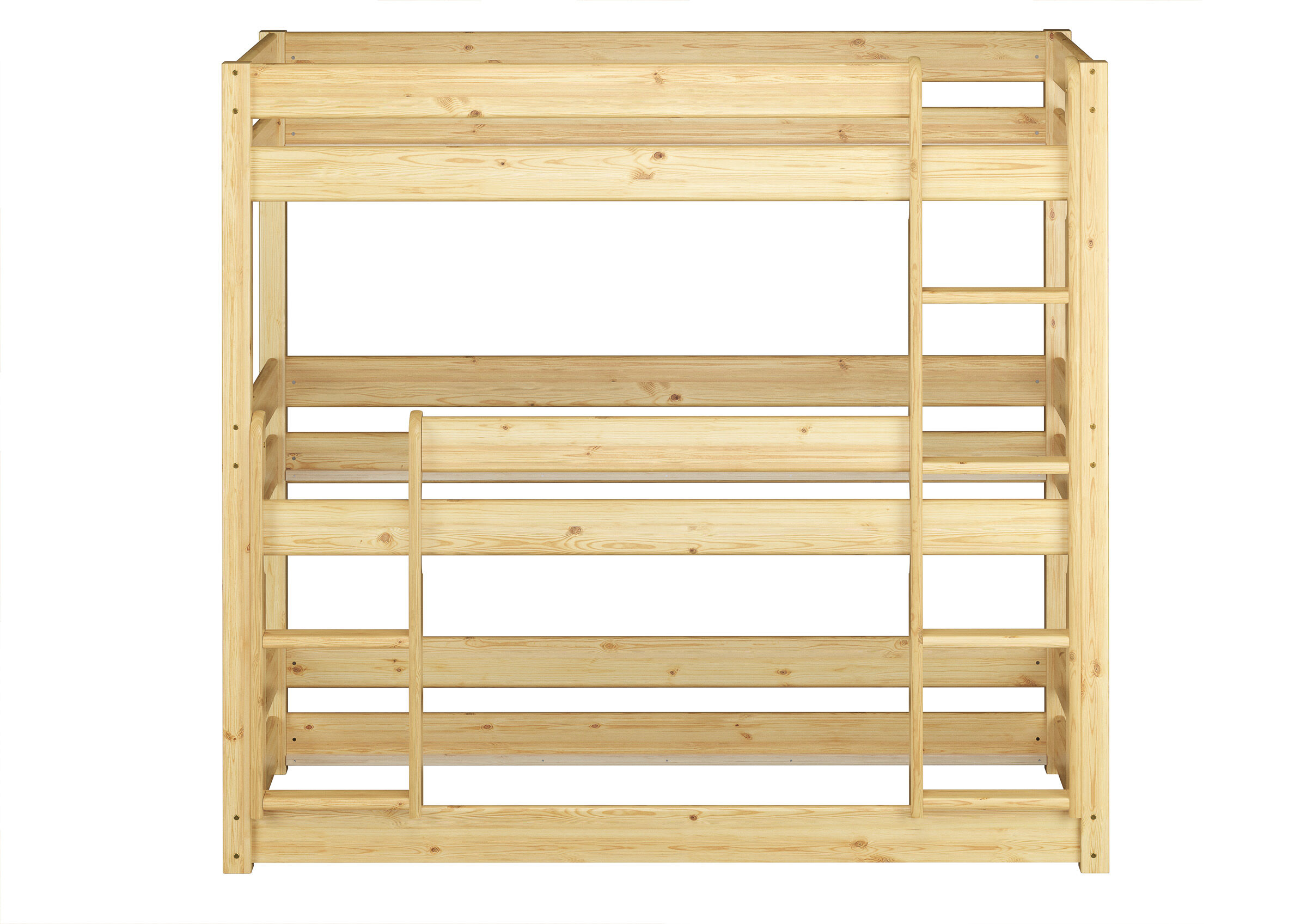 Holz, Hochbett, Leiter,  naturholz, Bettgestell, Stockbett mit 3 Schlafplätzen Kiefer natur