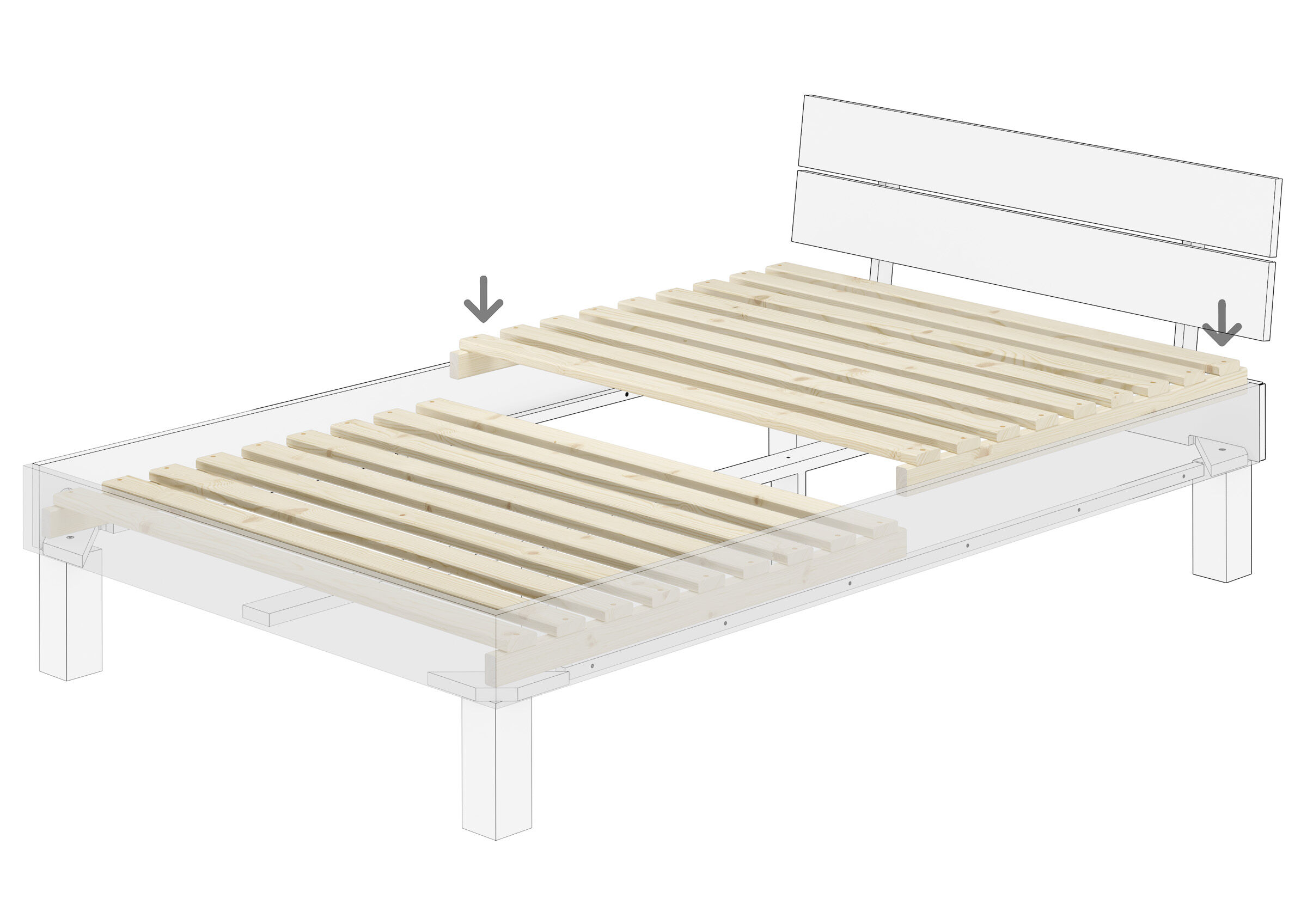 bettgestell, holzlatten, bettrahmen, holz, naturholz, Metallfreies Lattenrost 120x200 im Bett