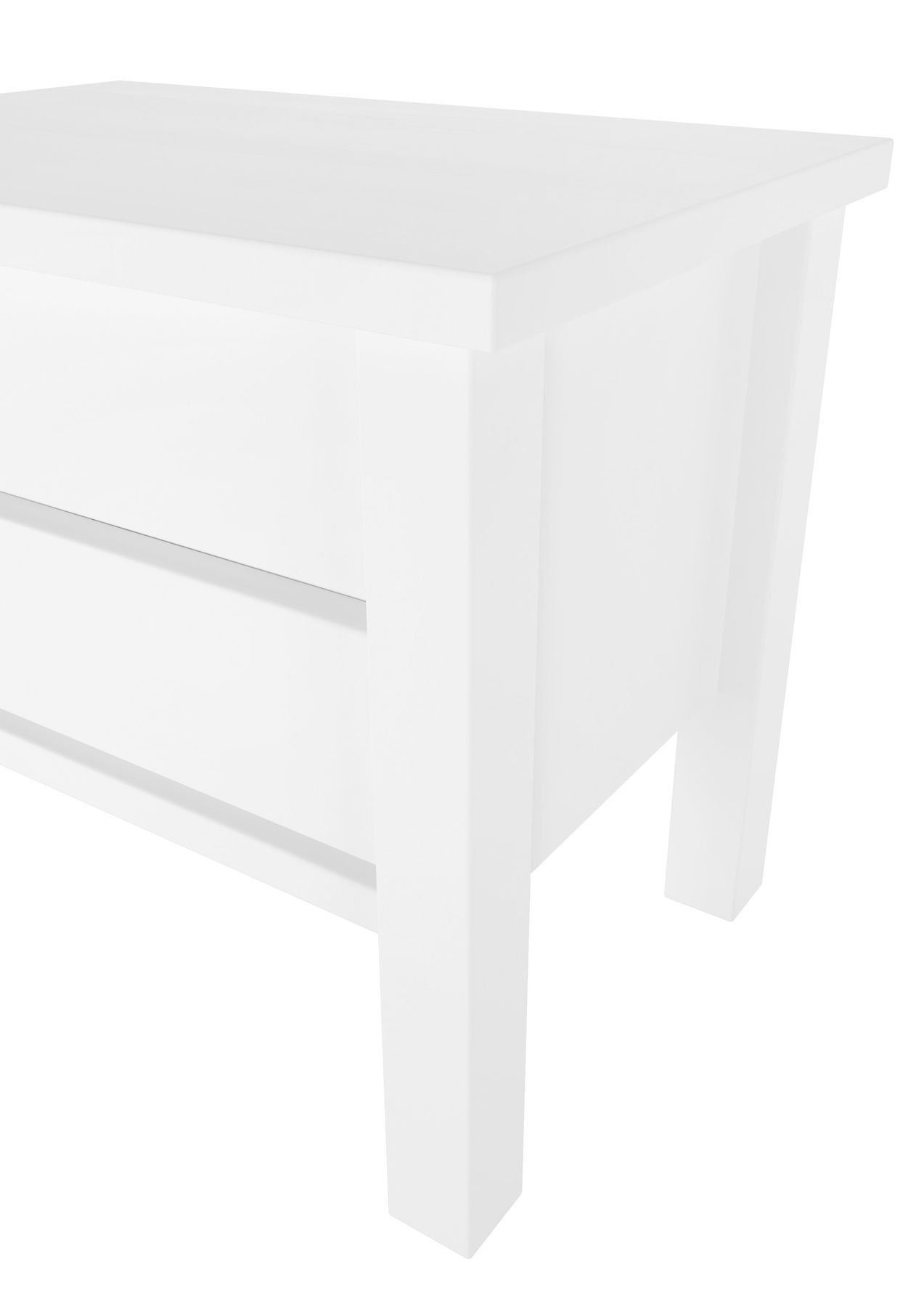 Nachttisch, weiße Farbe, Schublade, Holzmaterial?, Beine, Nachttisch Detail