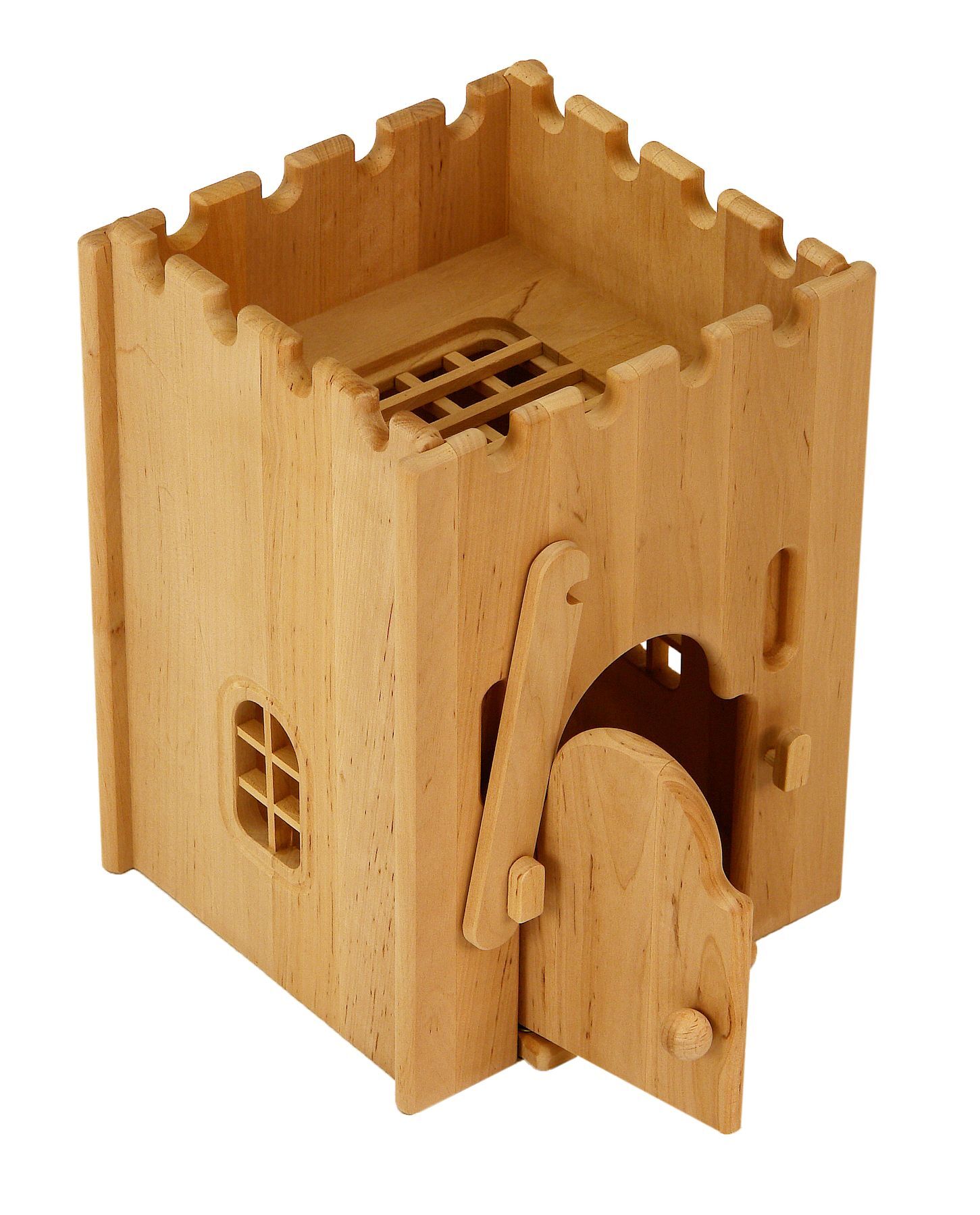 Holzspielzeug, Mauern, Tür, Schloss, Kletterturm, Holzgefängnis für Ritterburg