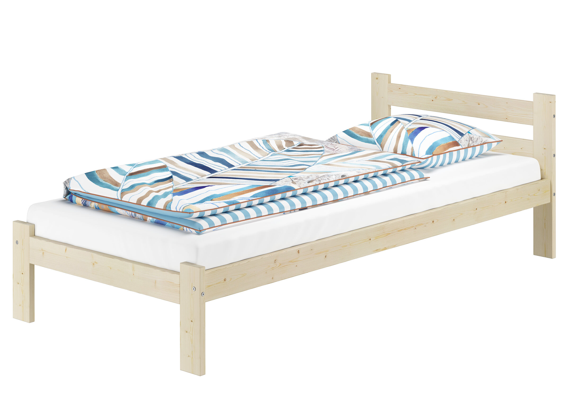 Etagenbett, Holzbett, Juniorbett, Matratze, Bettwäsche-Set, Gemütliches Holzbett 90x200 Fichte massiv