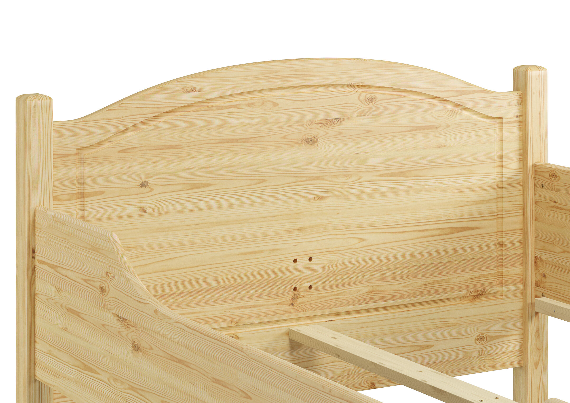 Holzbett, Lattenrost, Holz, Bettrahmen, Naturholz, Elegante Kopflehne des Holzbettes 120x200