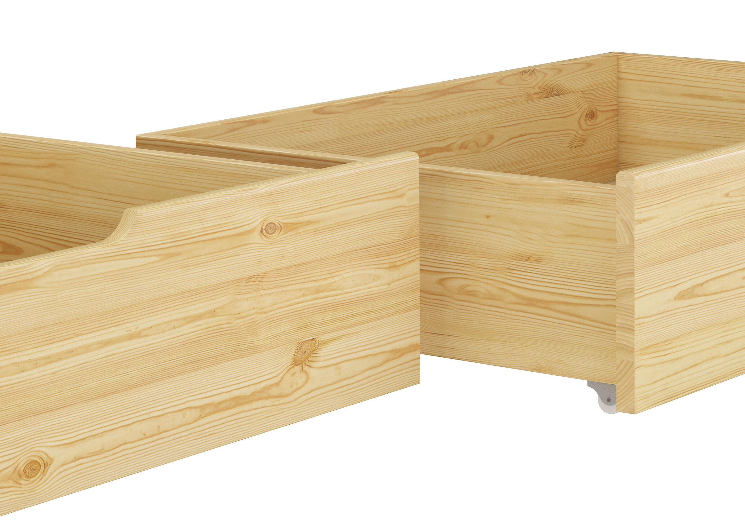 Holzbox, Holzboxen, Schublade, Kasten mit Rollen, Kiefernholz, Bettkasten